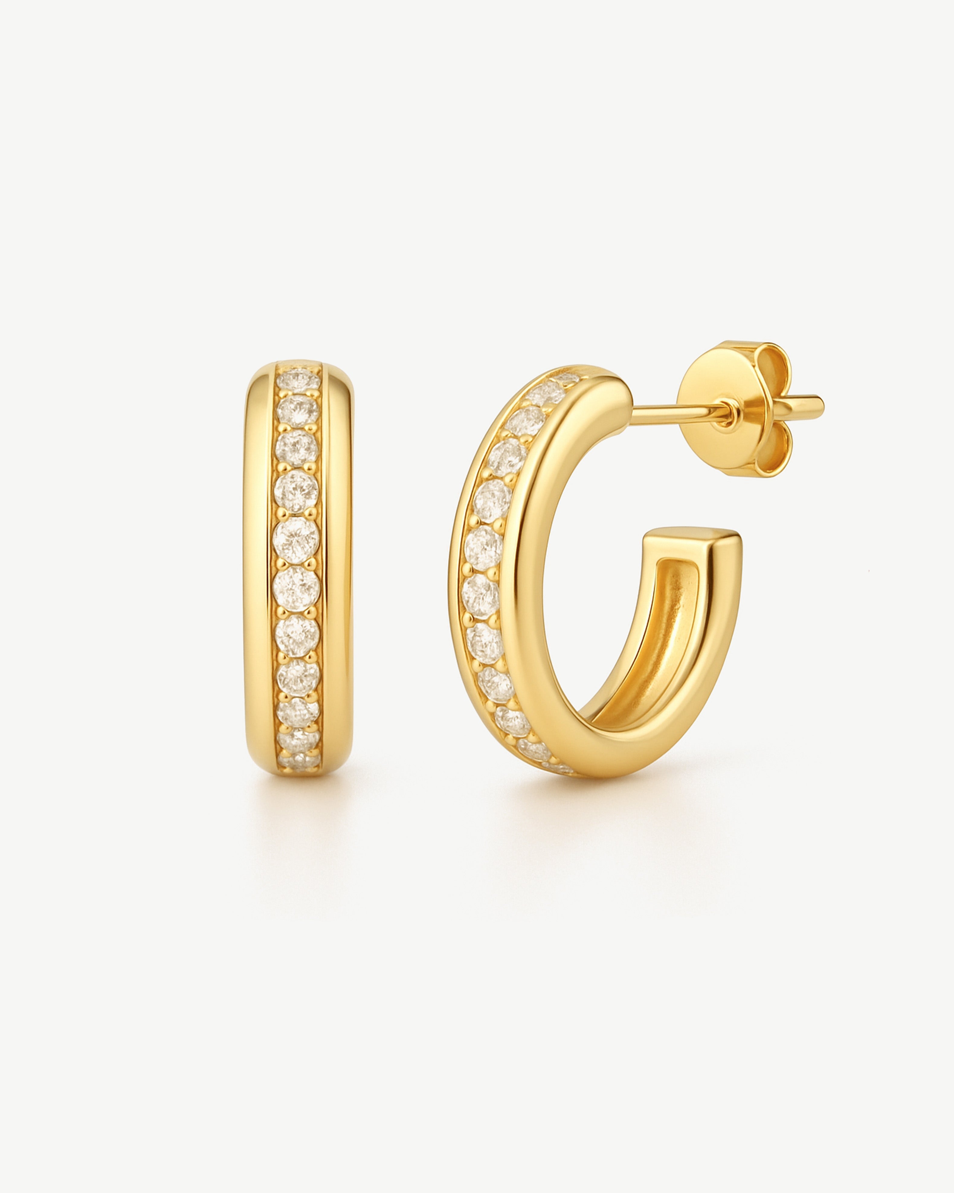 Thick Huggie Hoop Earrings With Tiny Stones