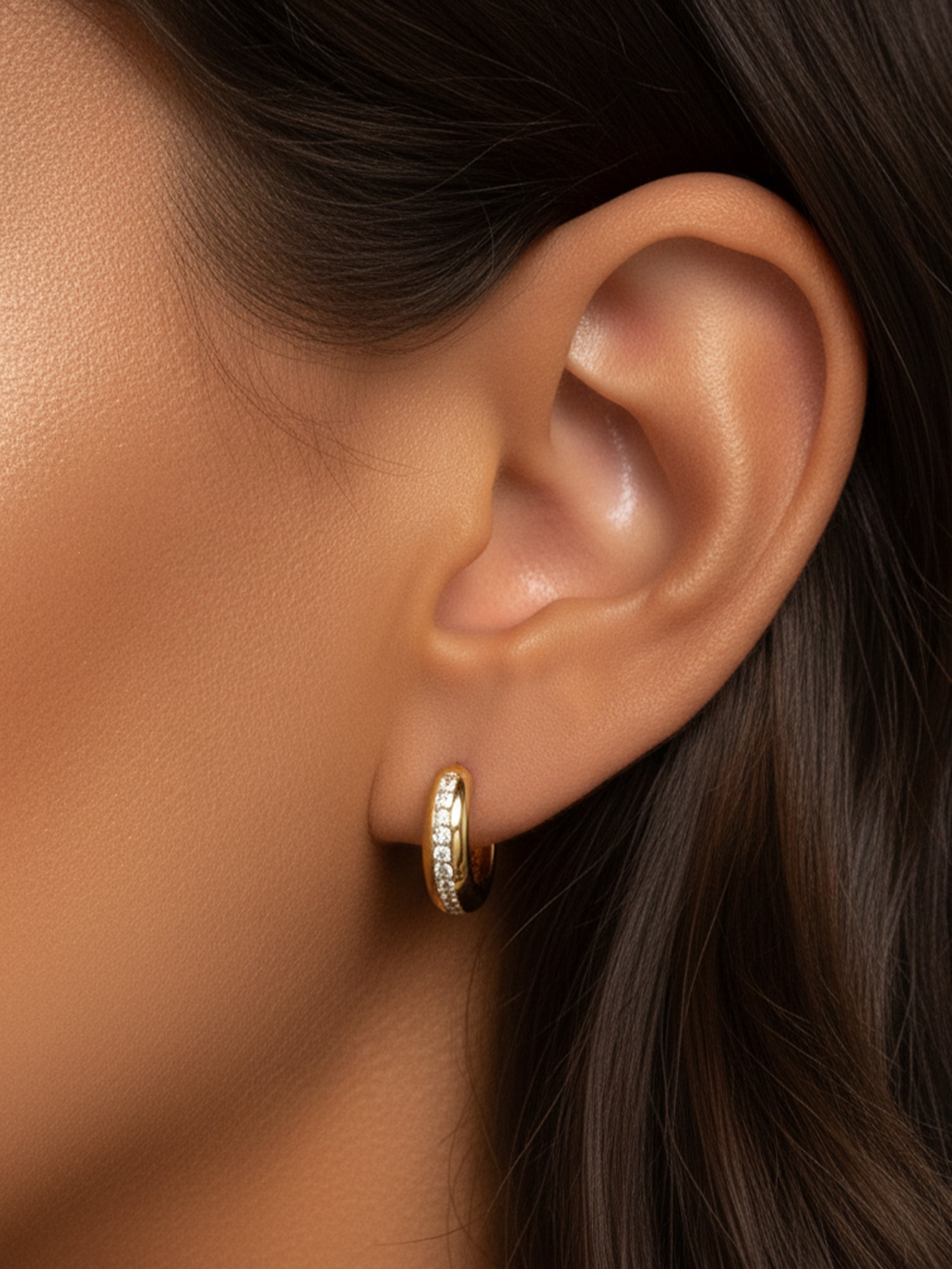 Thick Huggie Hoop Earrings With Tiny Stones