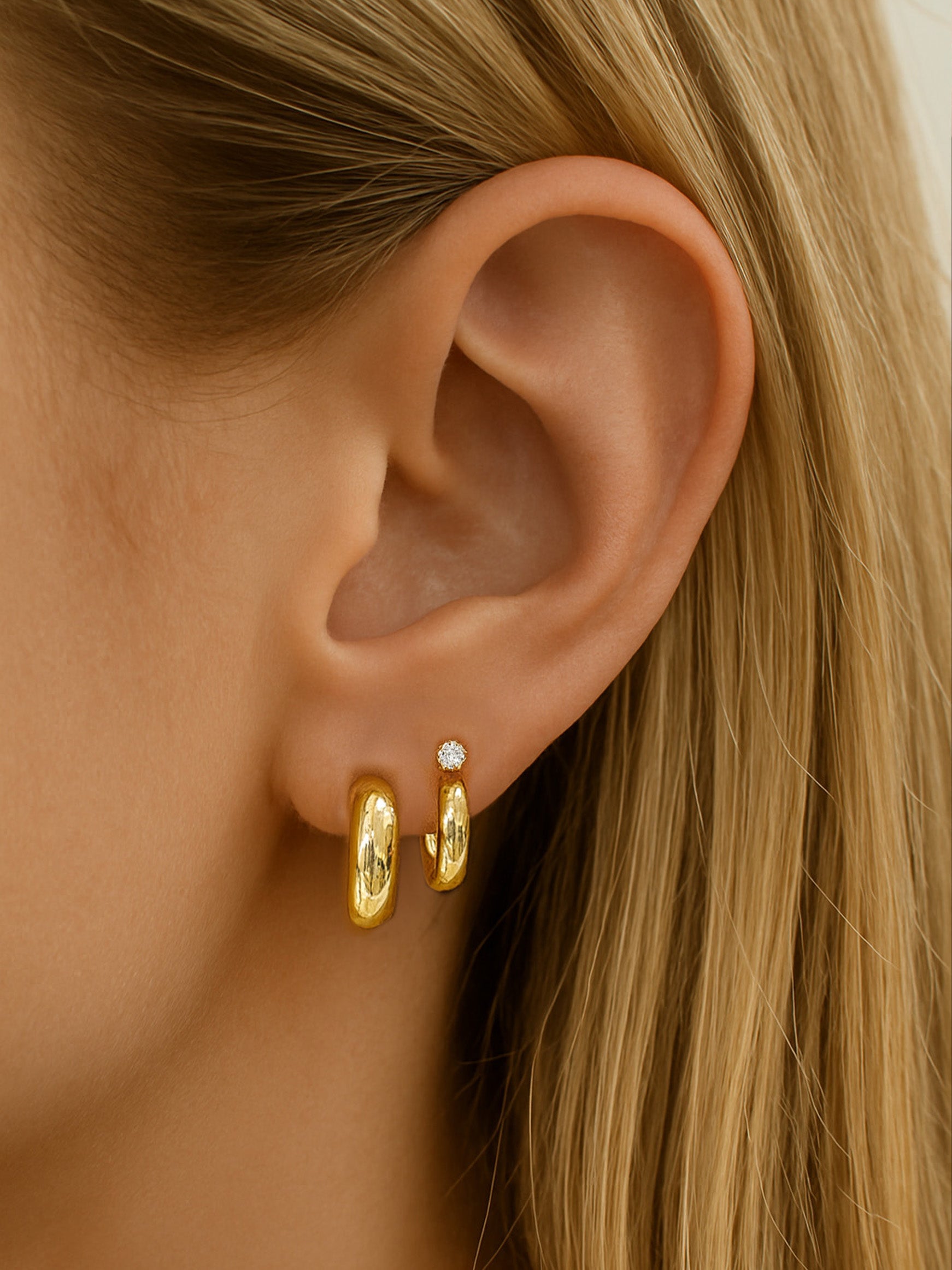 Huggie Hoop Stud Earrings With Sparkling Stone