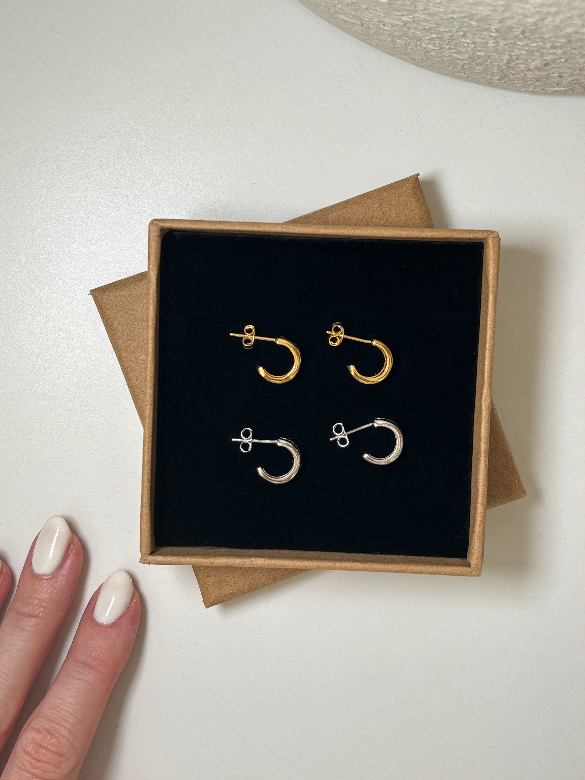 Thick Huggie Hoop Earrings With Tiny Stones