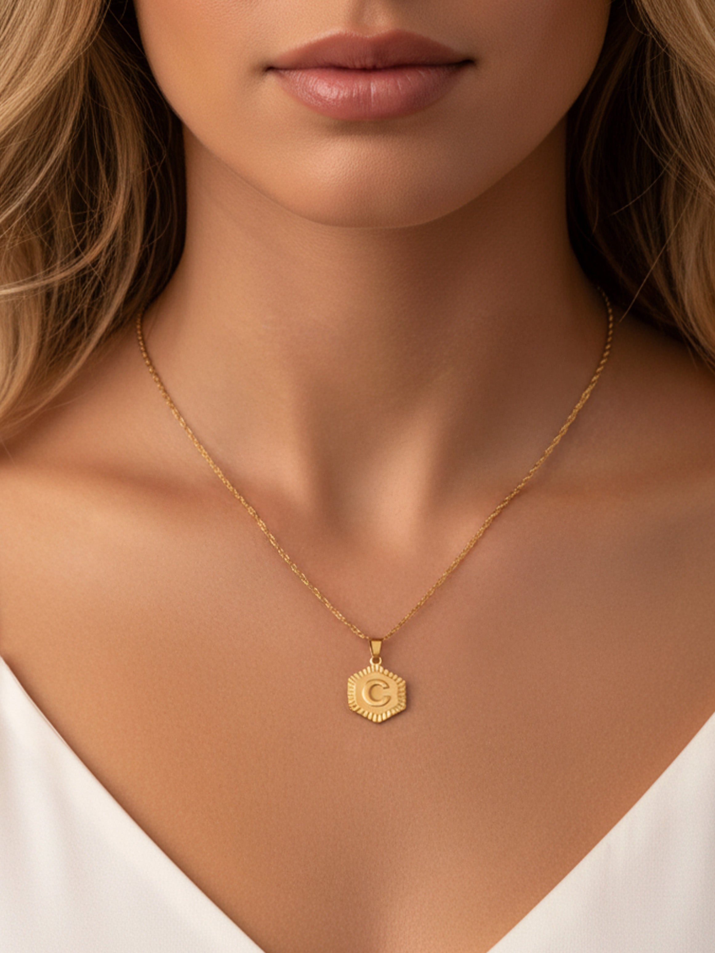 Initial Coin Necklace With Singapore Chain