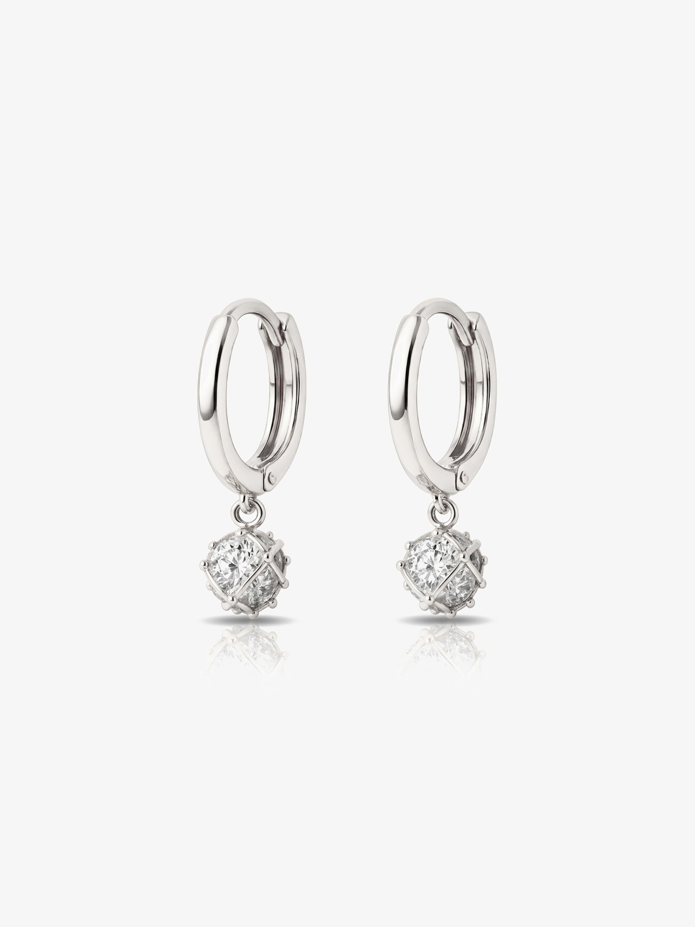 Dainty Huggie Hoop Earrings With Round Stone