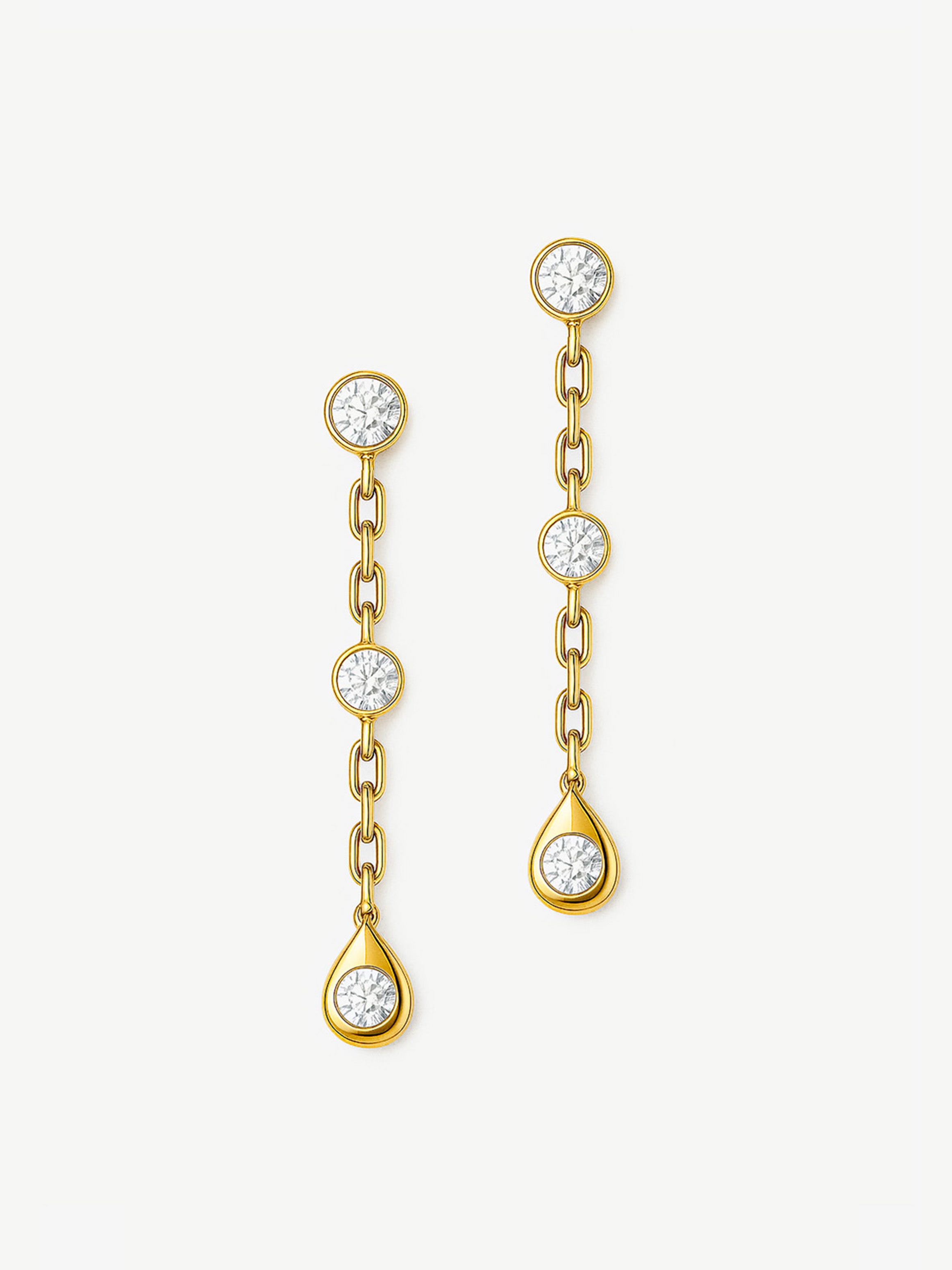 Dangle Chain Earrings With White Stones