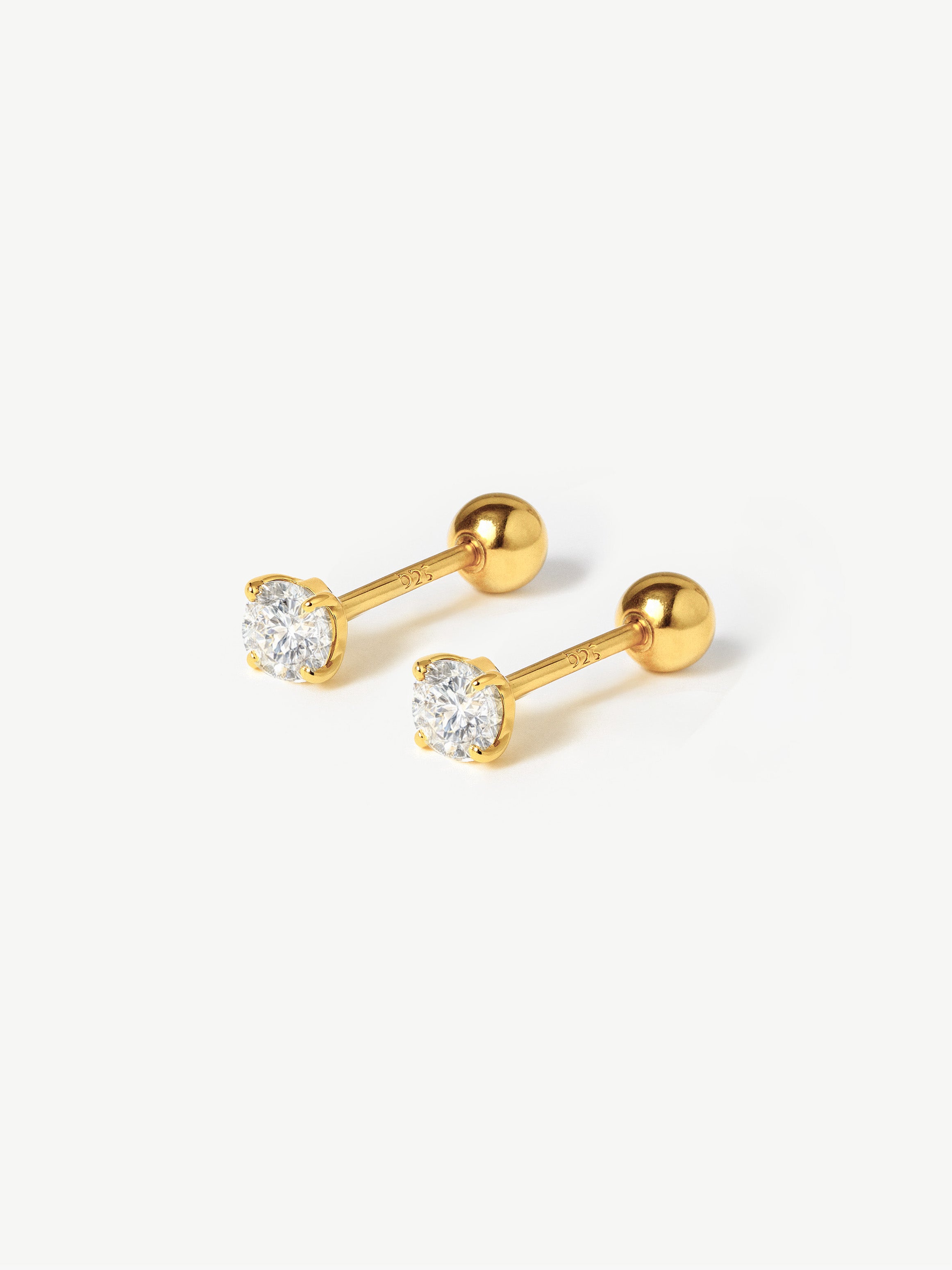 3, 4 or 5mm Solitaire Round Stone Earrings - Screw Back