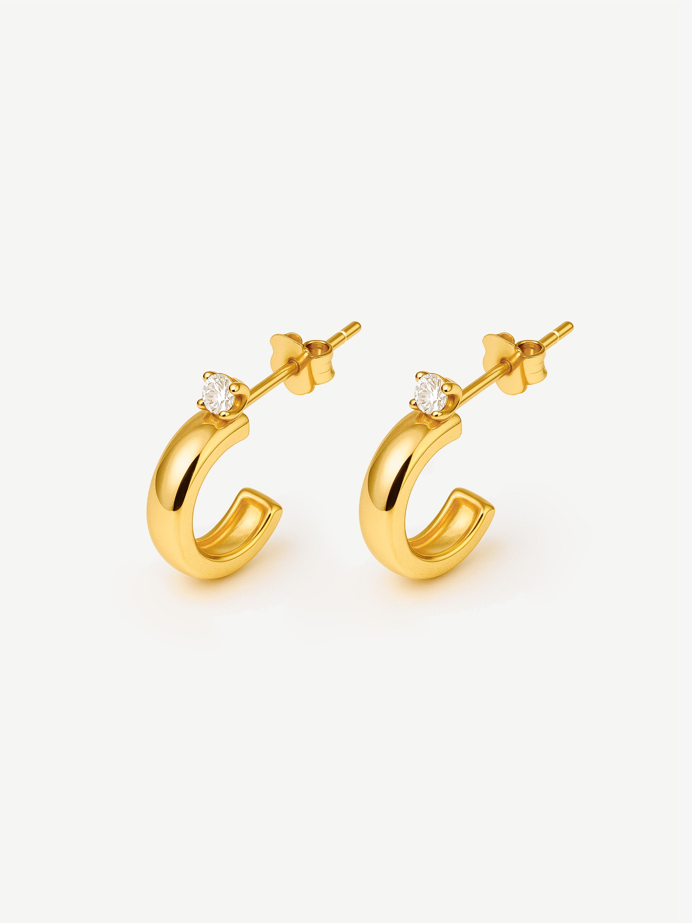 Huggie Hoop Stud Earrings With Sparkling Stone