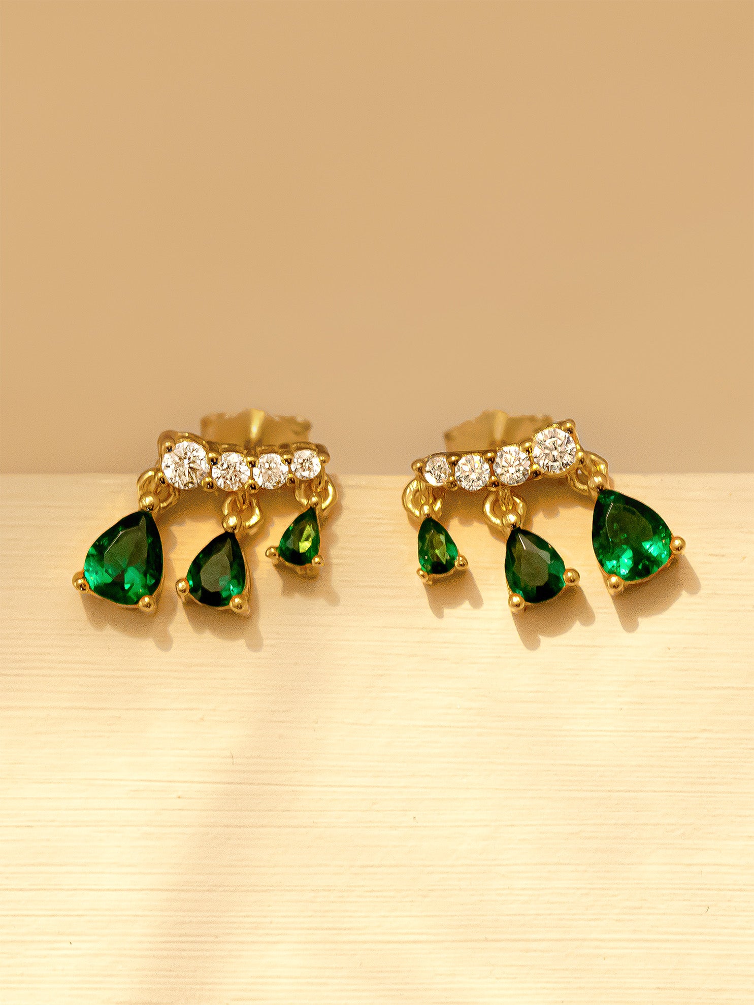 Dangle Stud Earrings With Emerald Green Stones