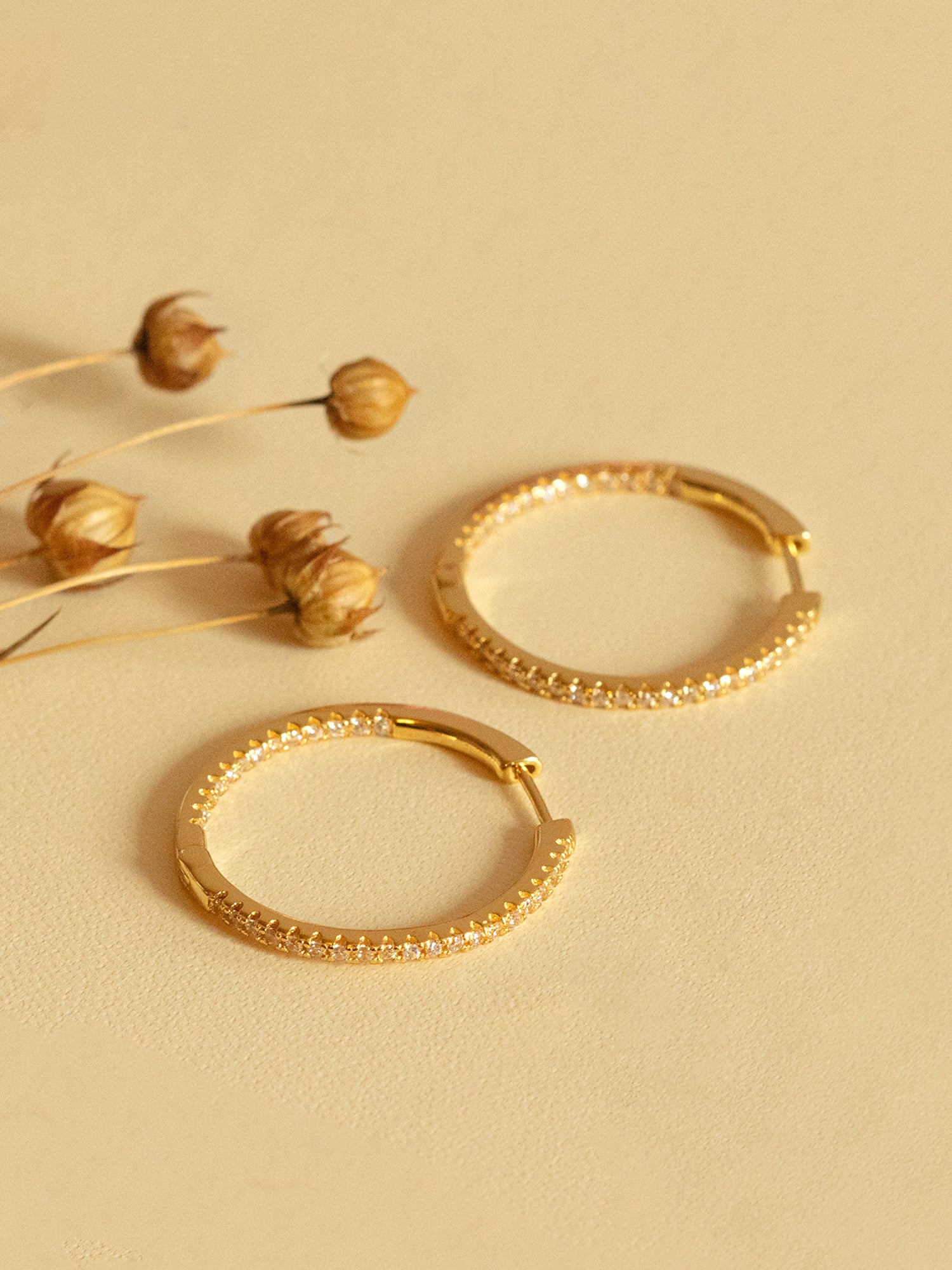 Gold Tennis Hoop Earrings With Sparkling Stones