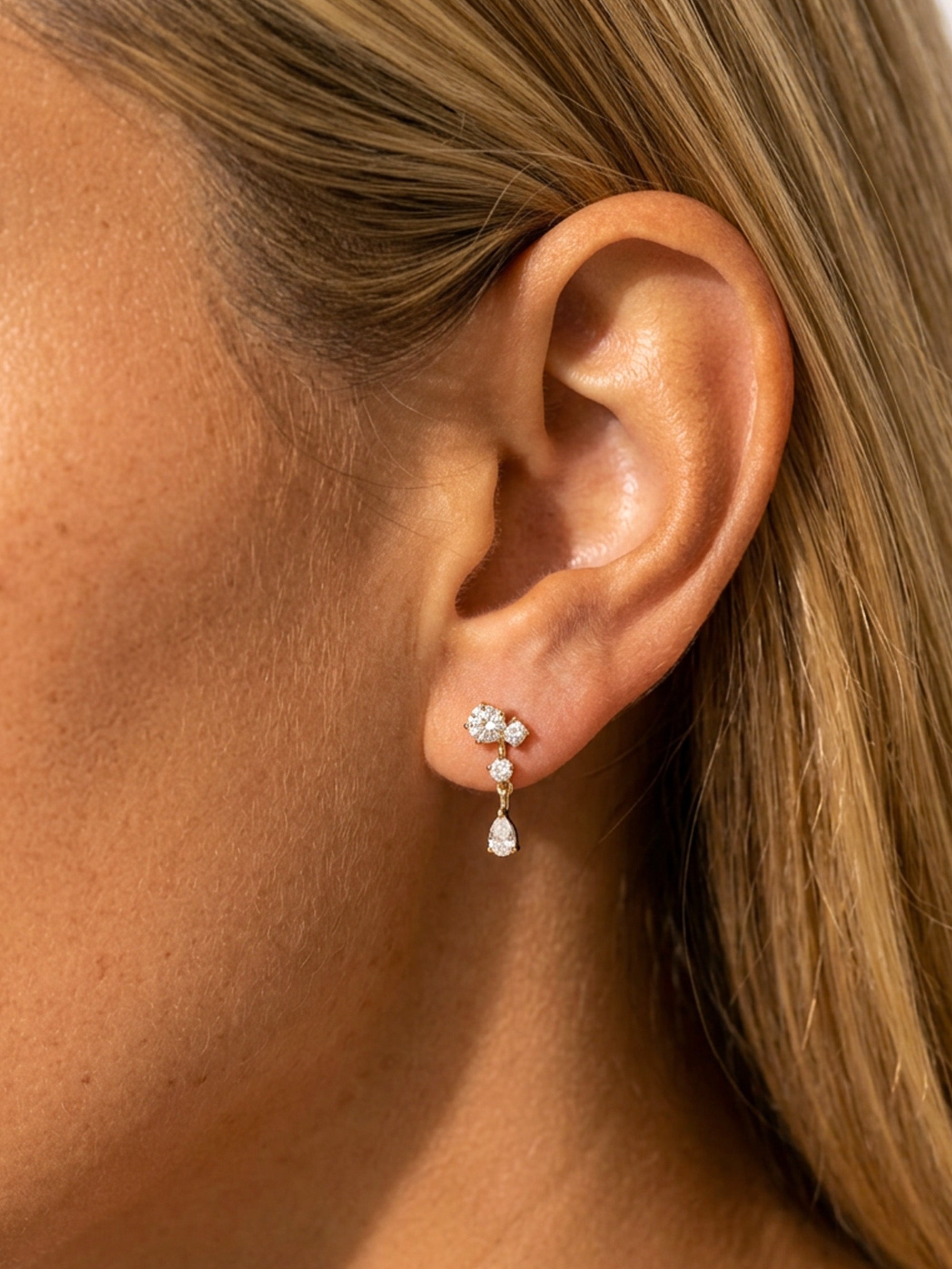 Dainty Cluster Drop Stud Earrings