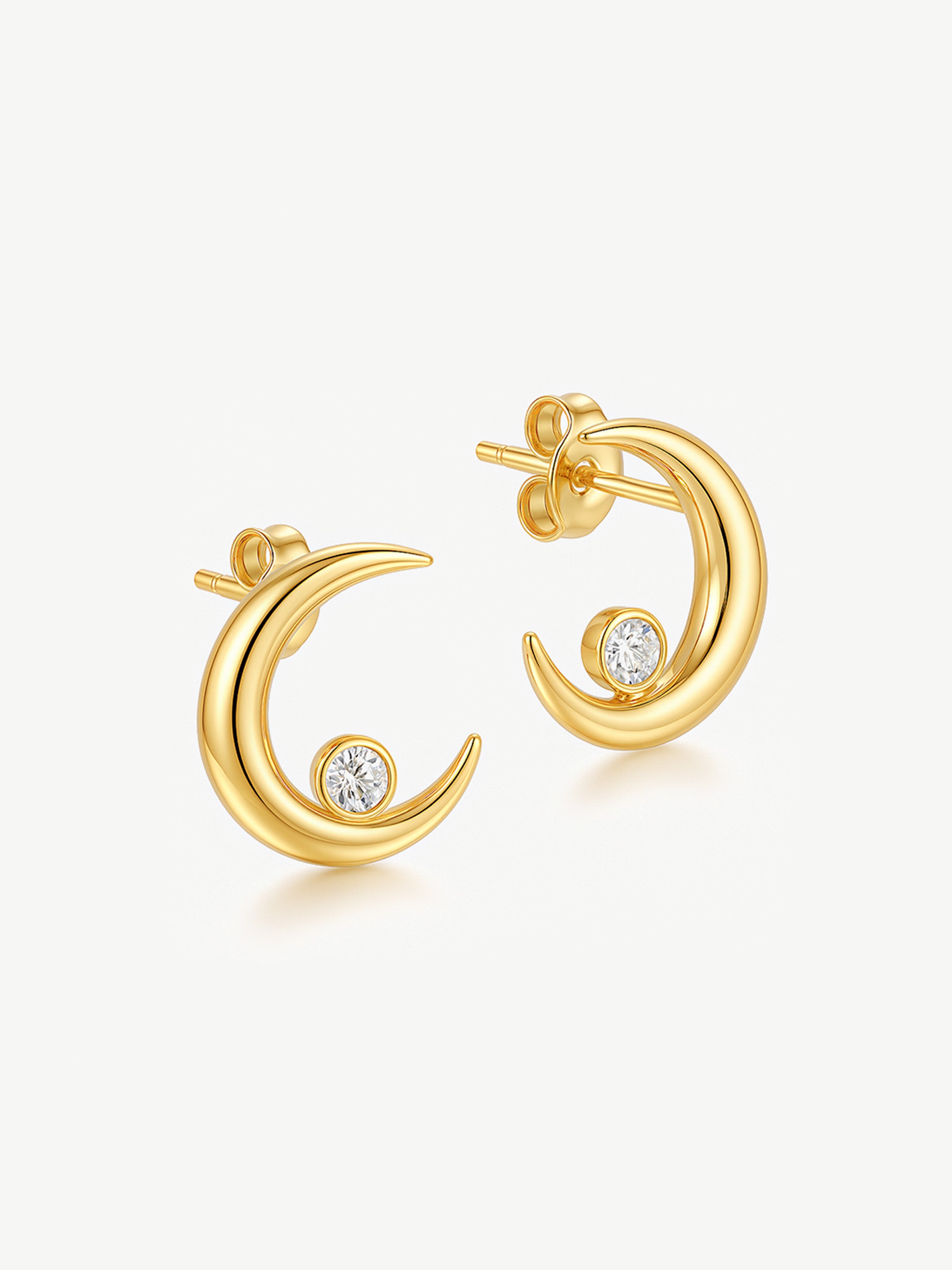 Dainty Crescent Moon & Star Stud Earrings