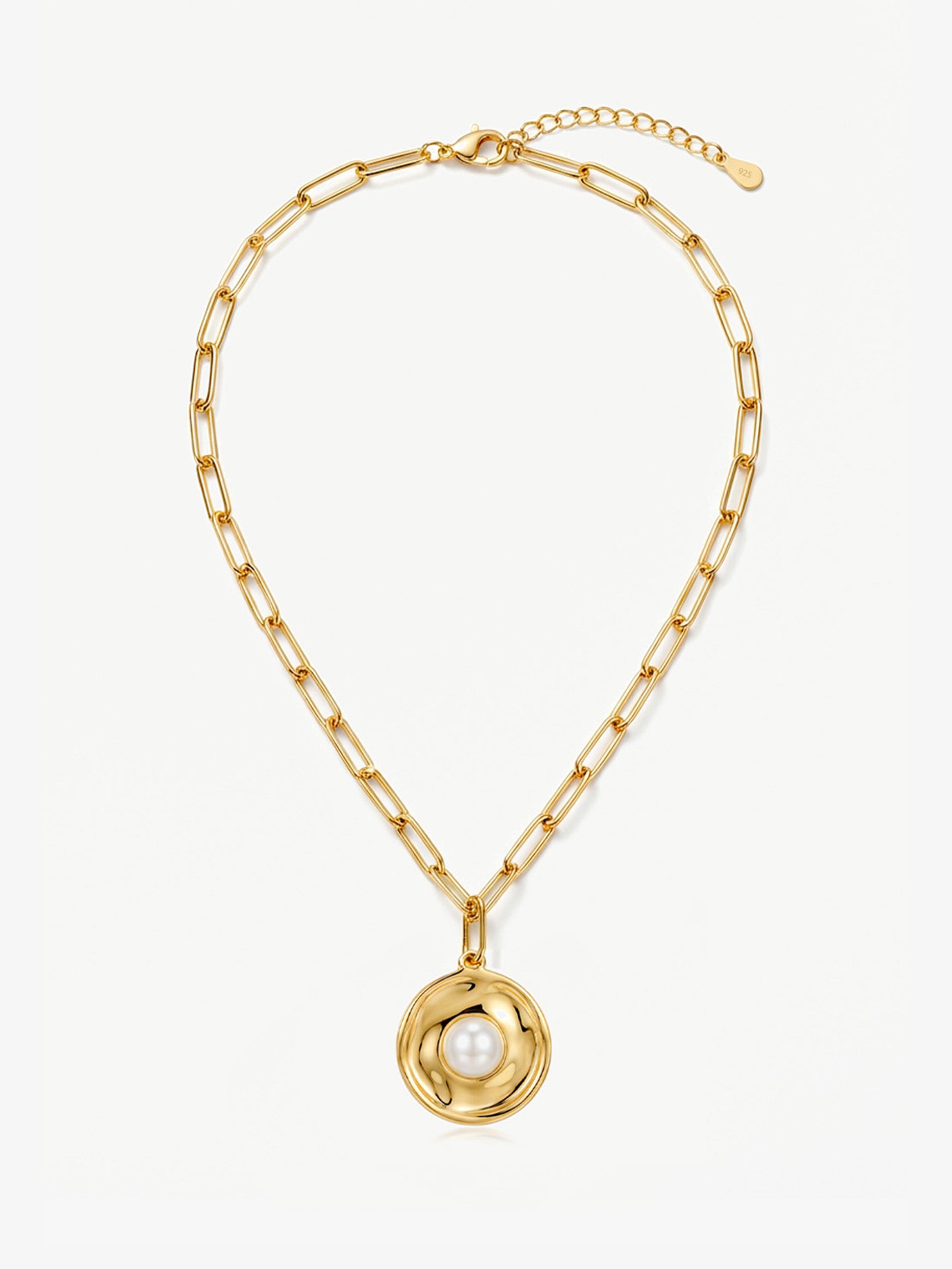 Link Chain Necklace With Pearl Coin