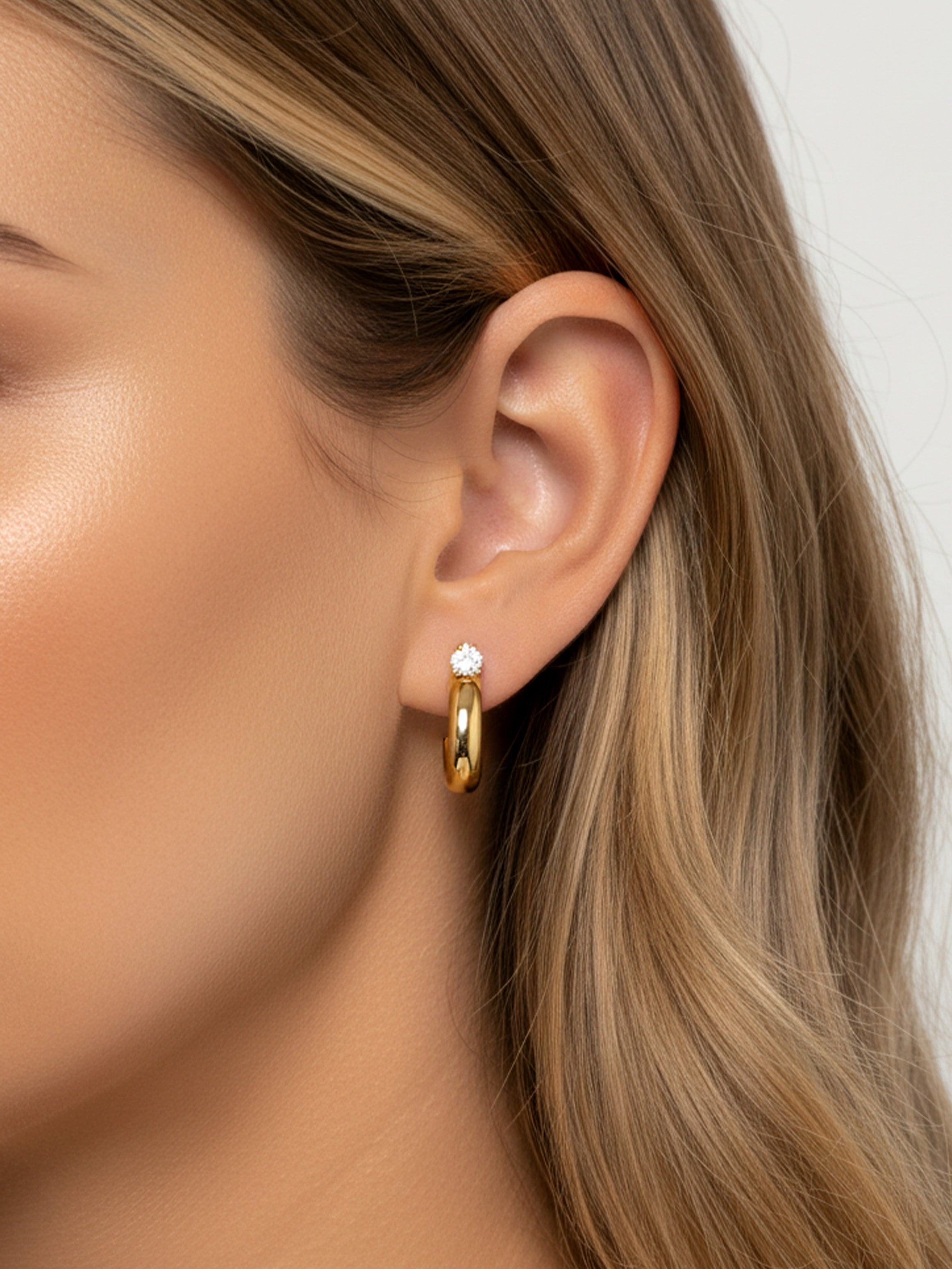 Huggie Hoop Stud Earrings With Sparkling Stone