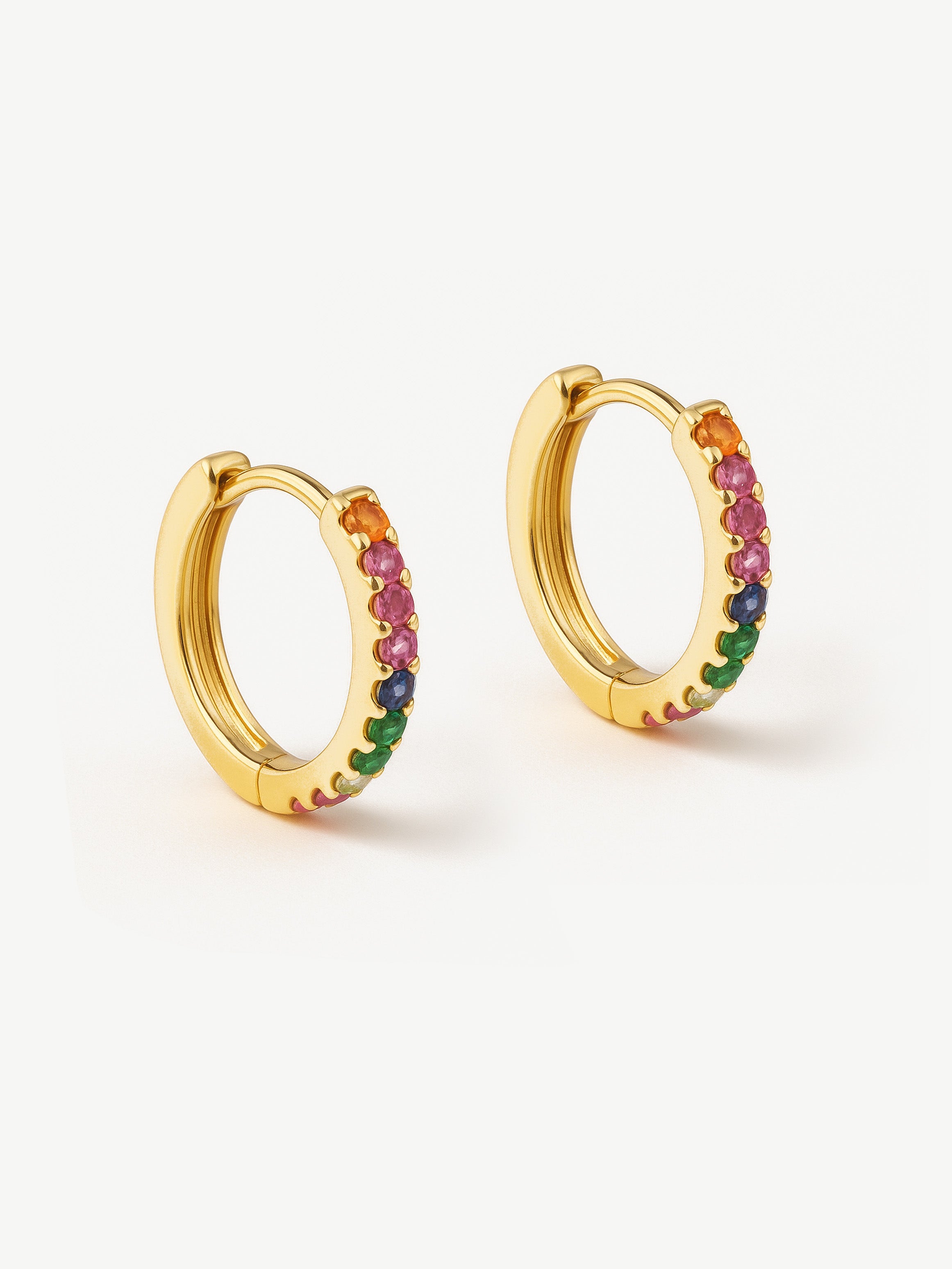 Small Rainbow Hoop Earrings With Colourful Stones