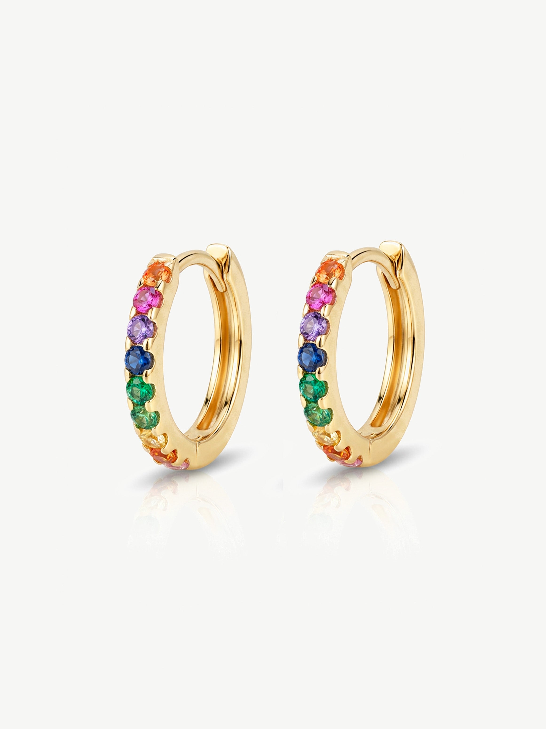 Small Rainbow Hoop Earrings With Colourful Stones