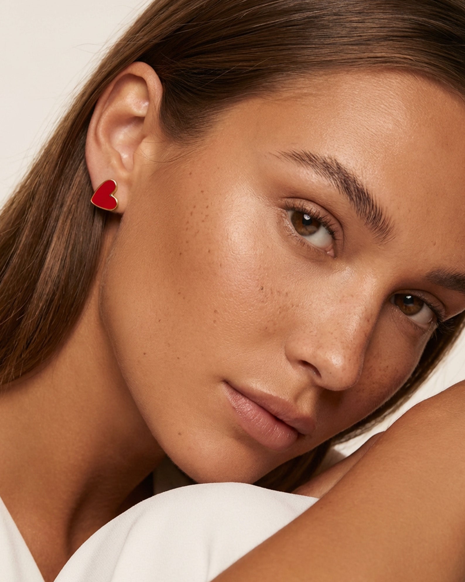 Red Enamel Heart Stud Earrings