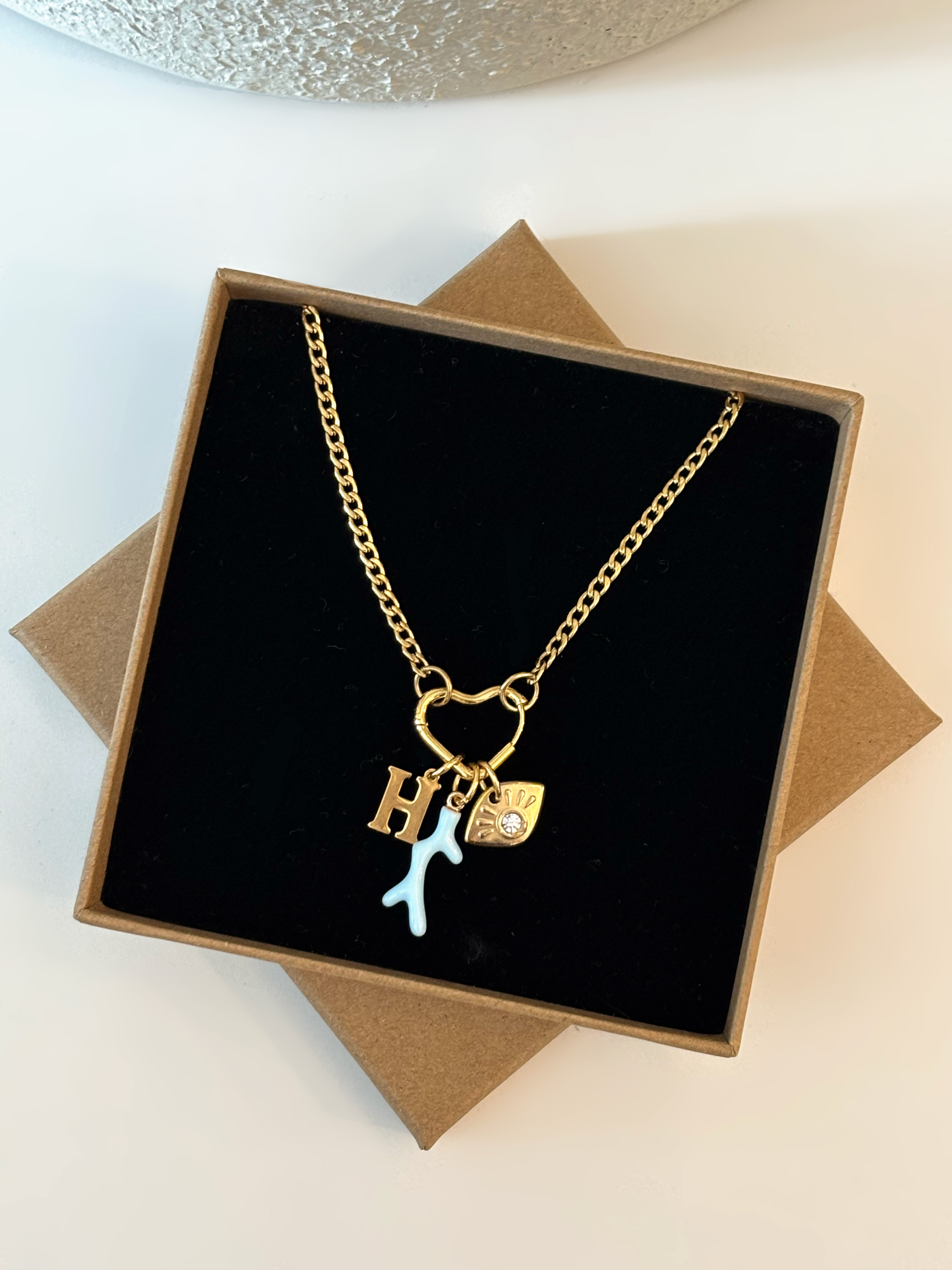 Dainty Curb Chain Necklace For Charms (Heart Clasp)