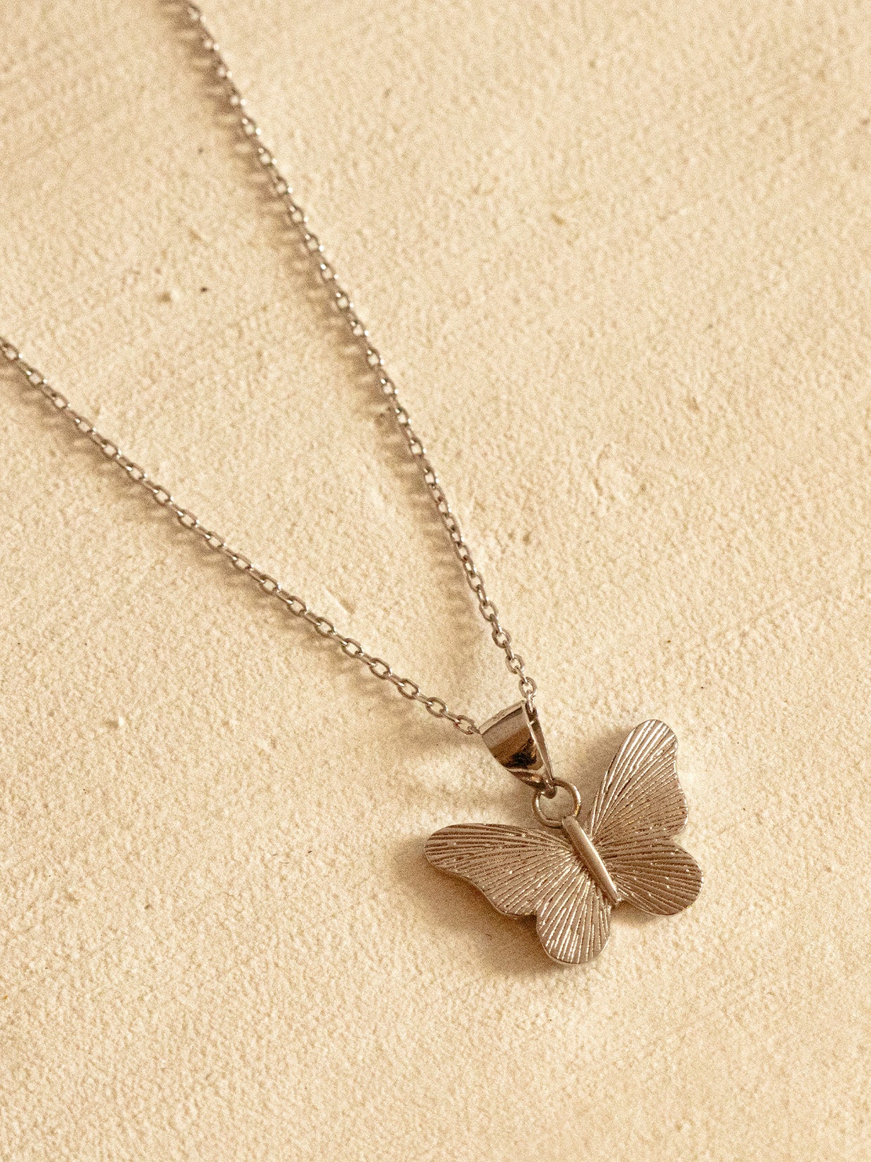 Textured Butterfly Pendant Necklace