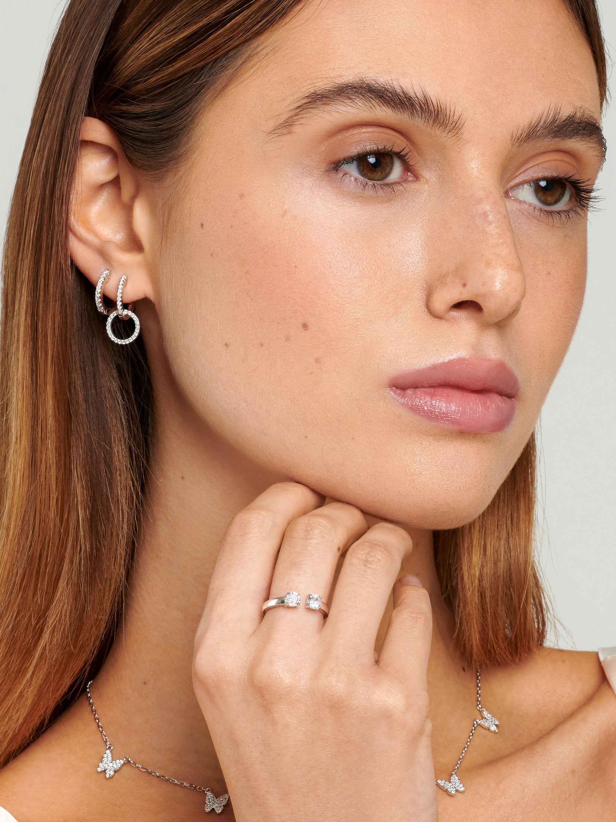 Double Hoop Pavé Earrings With Round Removable Charms