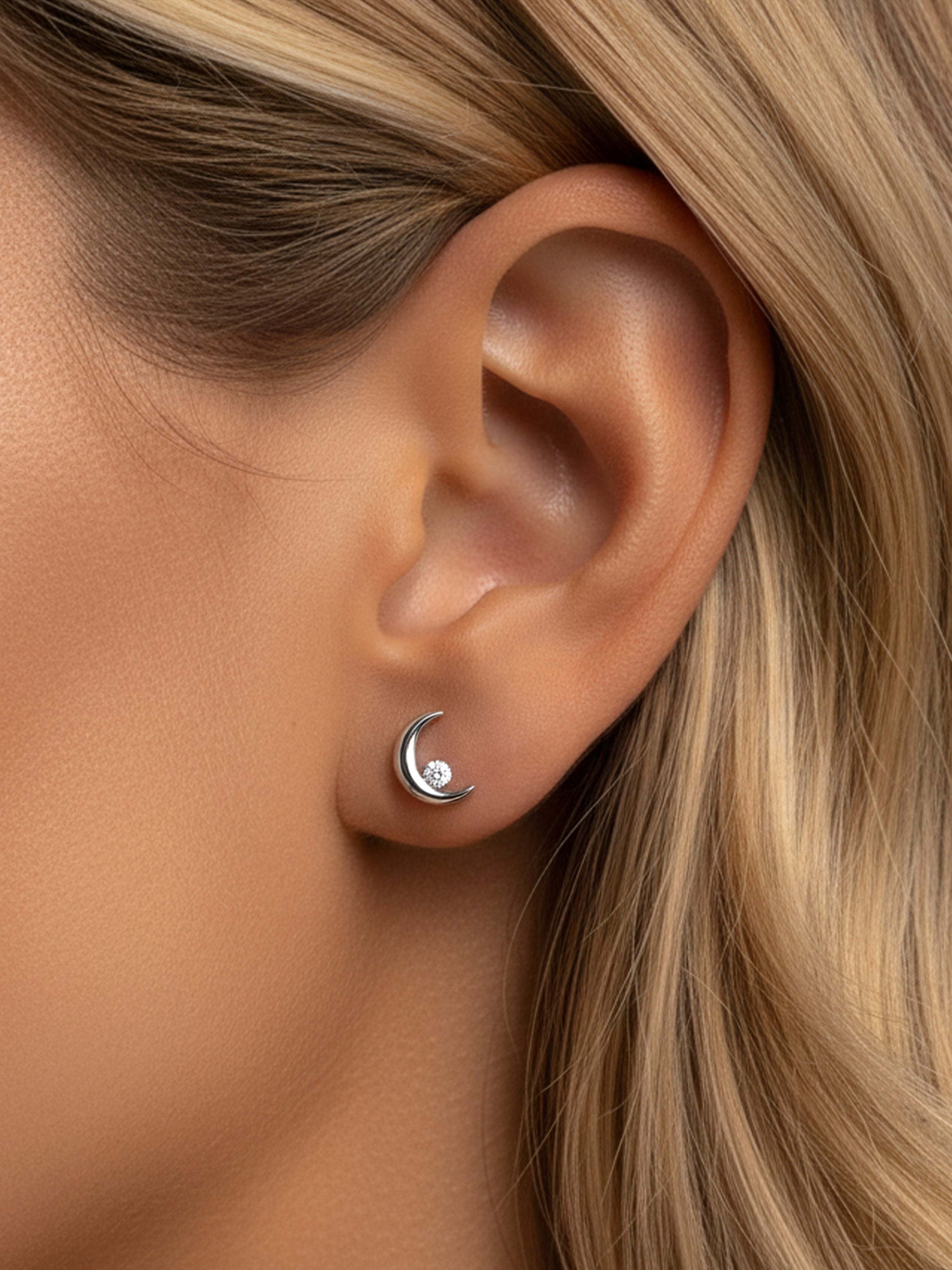 Dainty Crescent Moon & Star Stud Earrings
