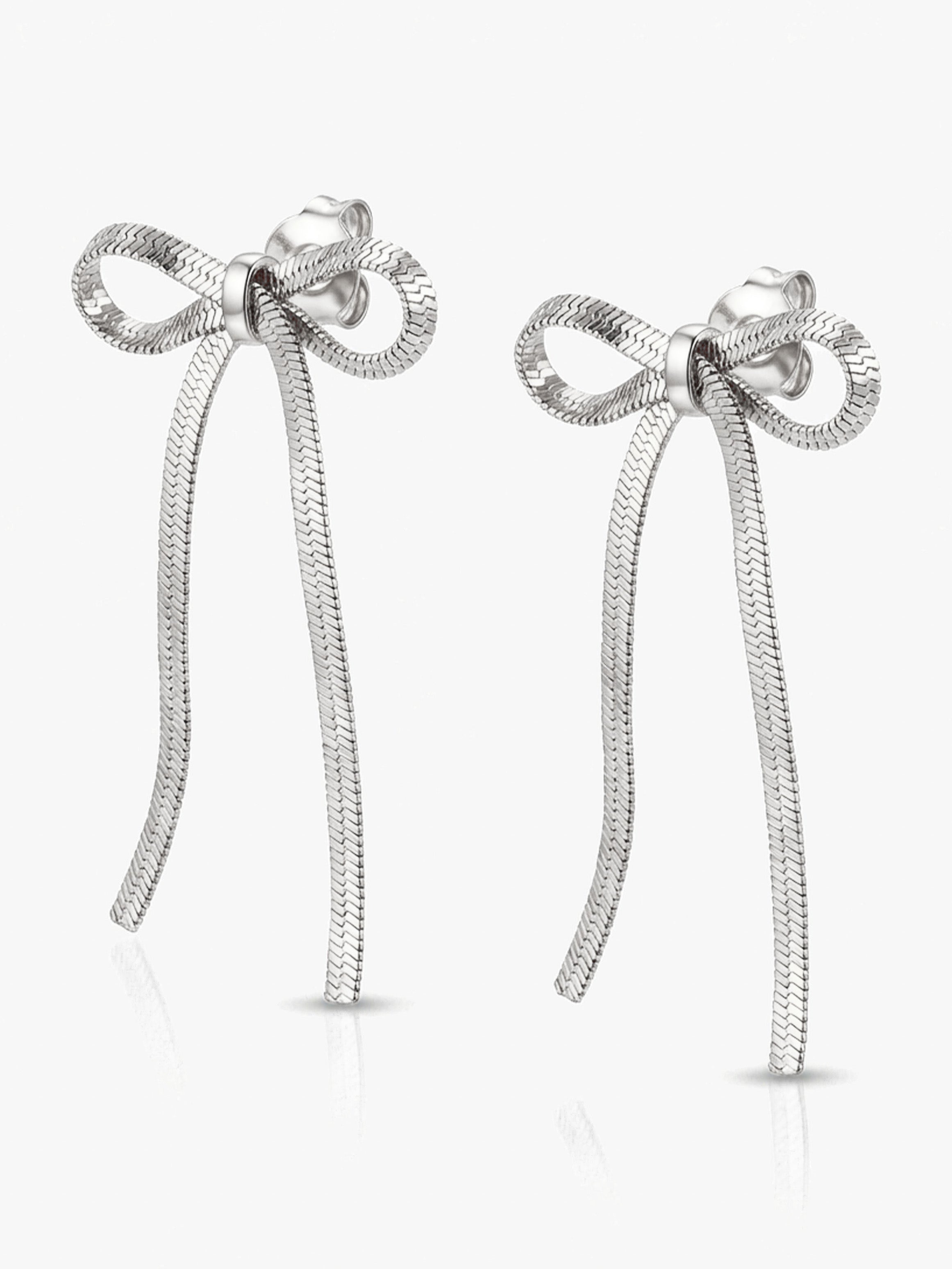 Bow Stud Earrings With Herringbone Chain