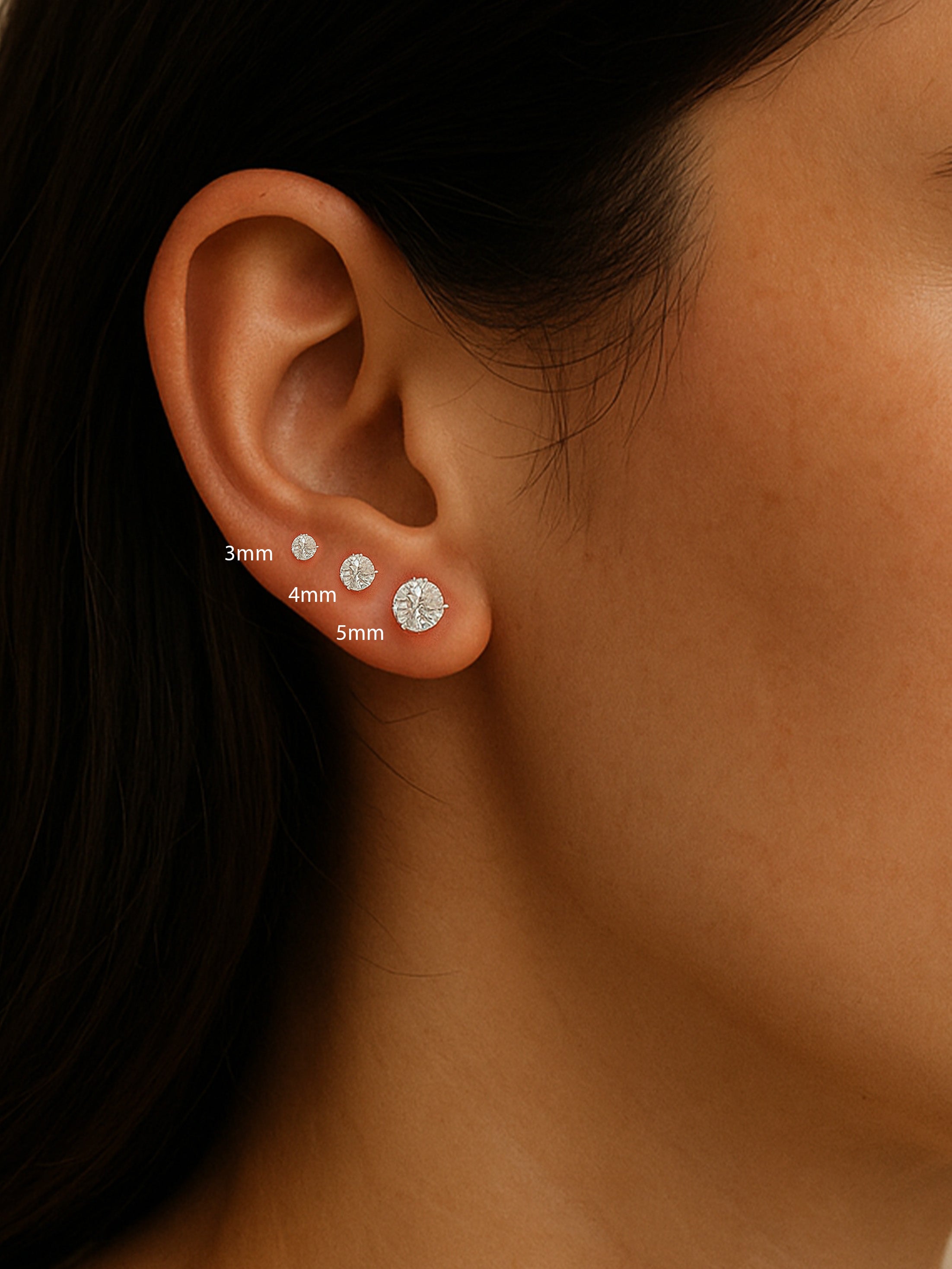 3, 4 or 5mm Solitaire Round Stone Earrings - Screw Back
