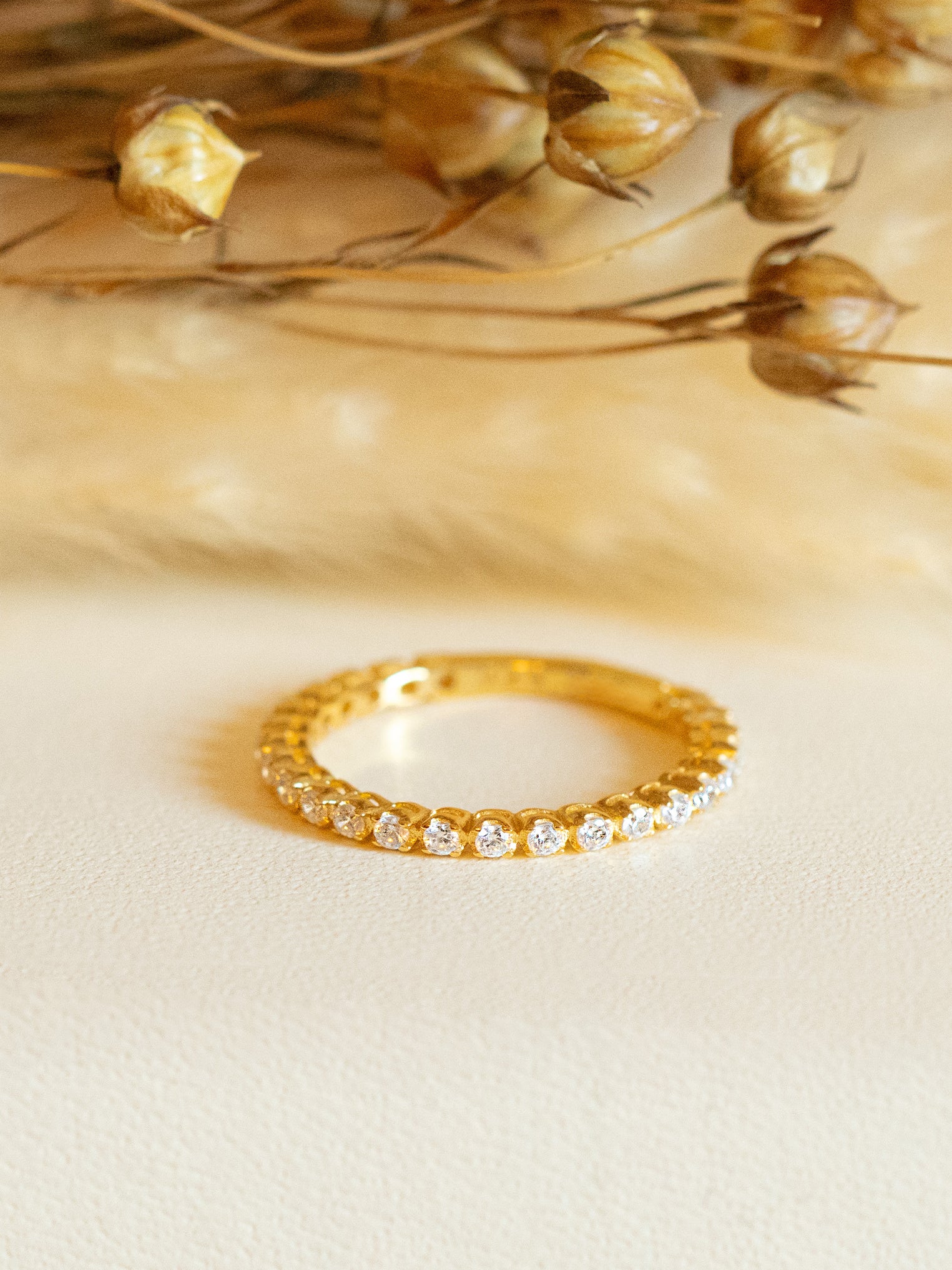 Gold Thin Ring For Stacking With Scalloped Round Stones