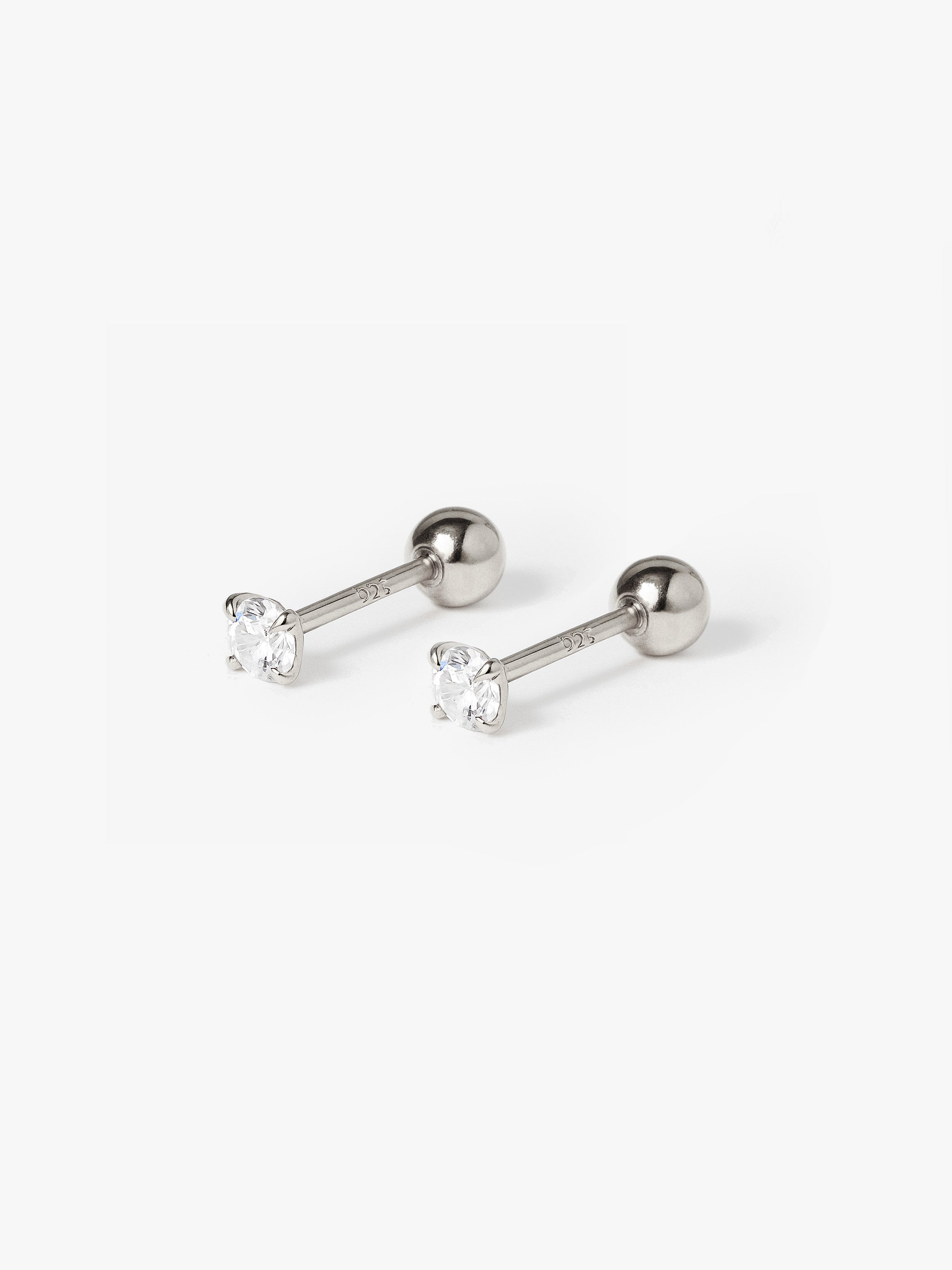 3, 4 or 5mm Solitaire Round Stone Earrings - Screw Back