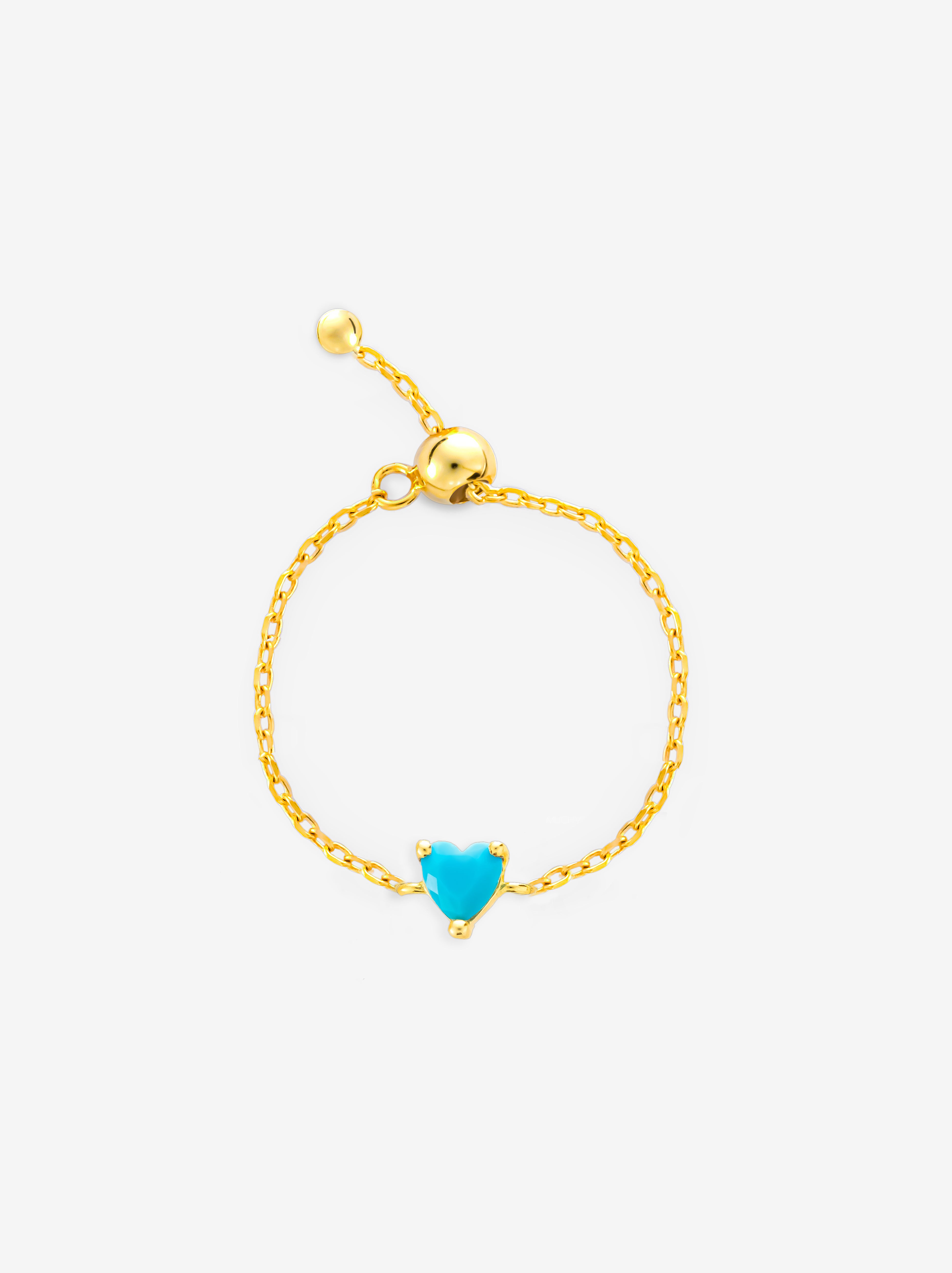 Gold Adjustable Chain Ring - Turquoise Heart