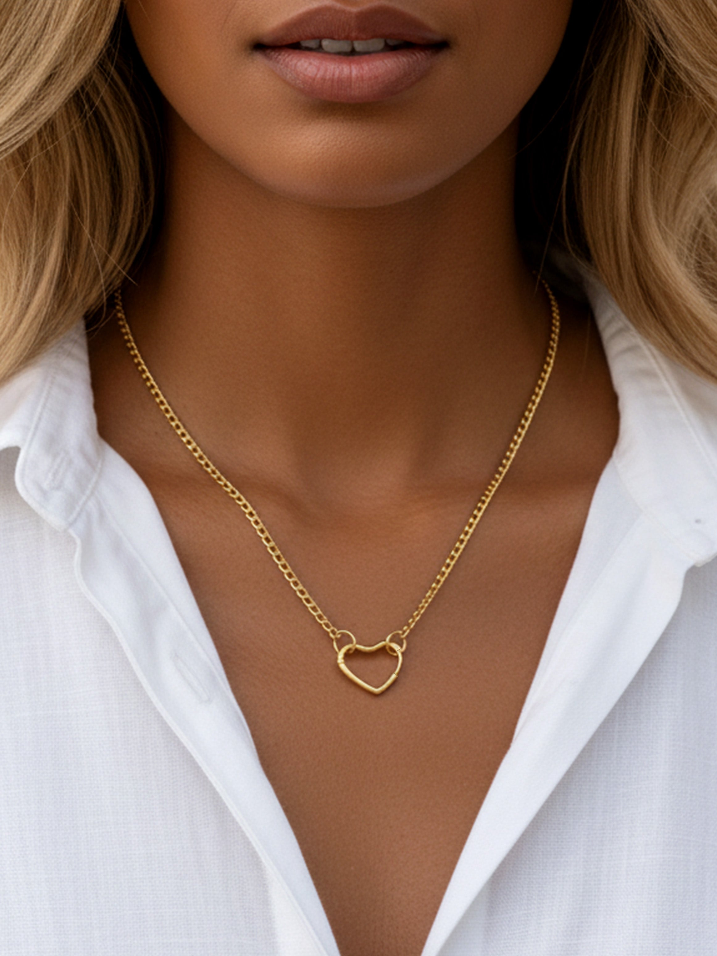 Dainty Curb Chain Necklace For Charms (Heart Clasp)
