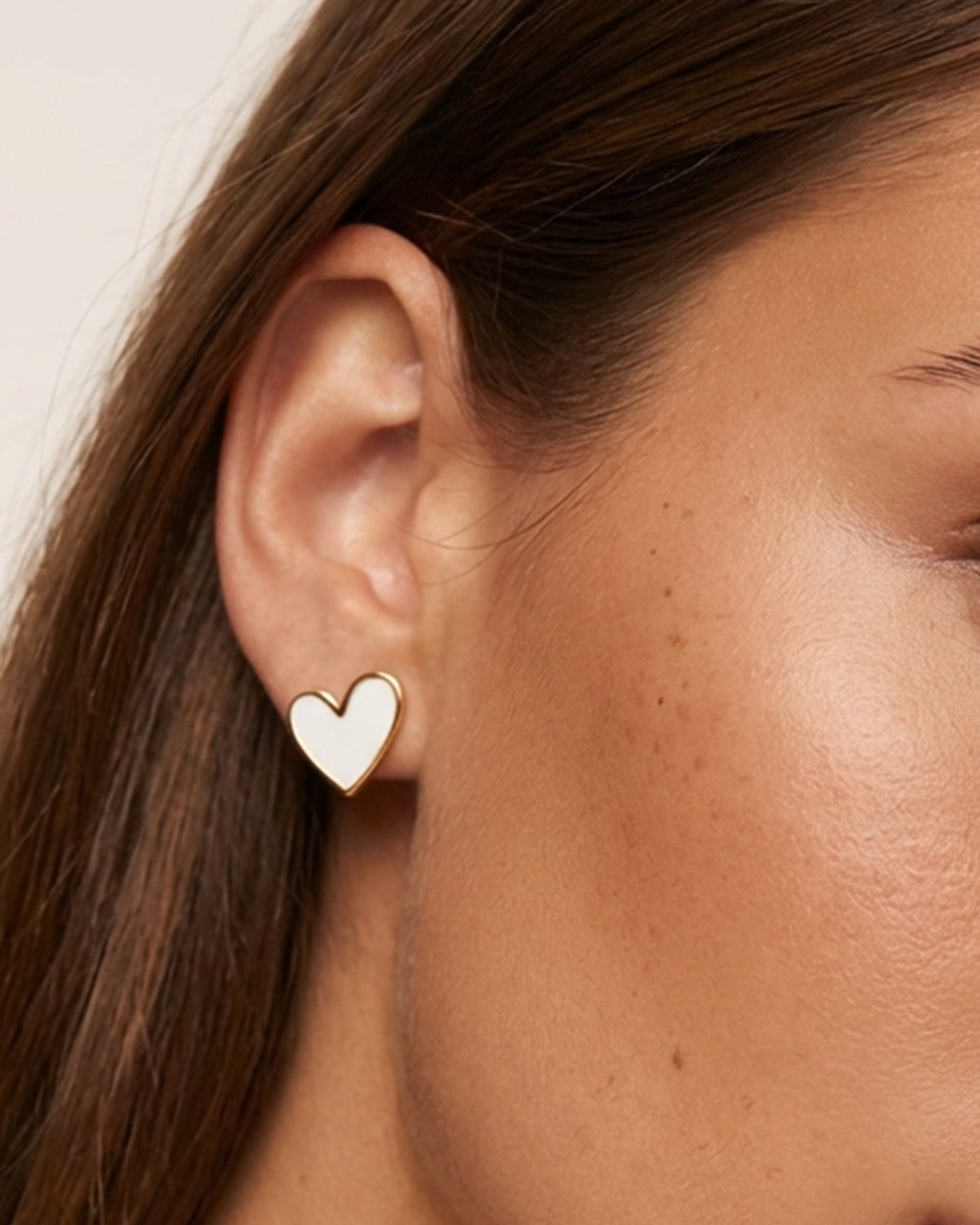 White Enamel Heart Stud Earrings