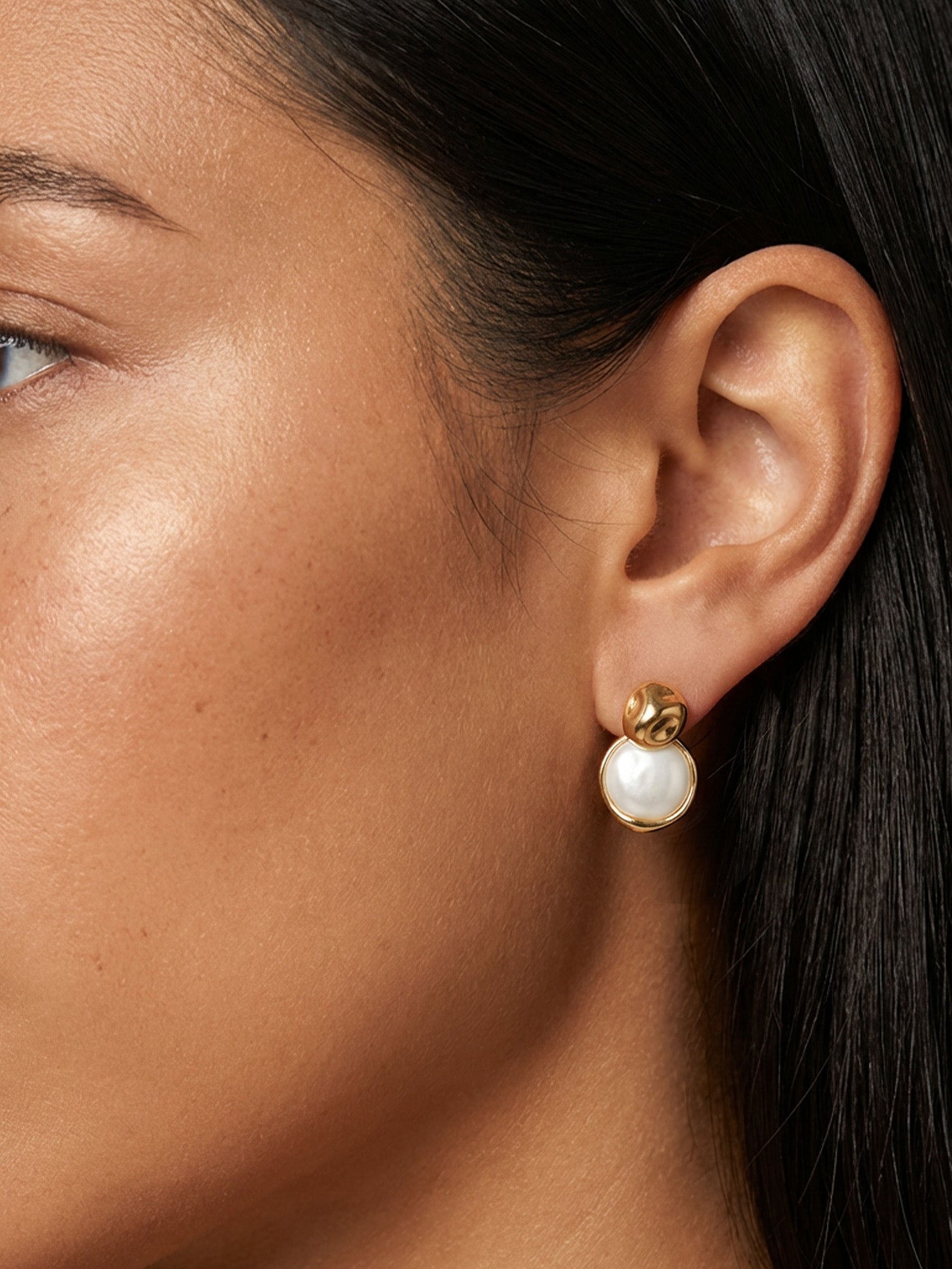 White Pearl Coin Stud Earrings