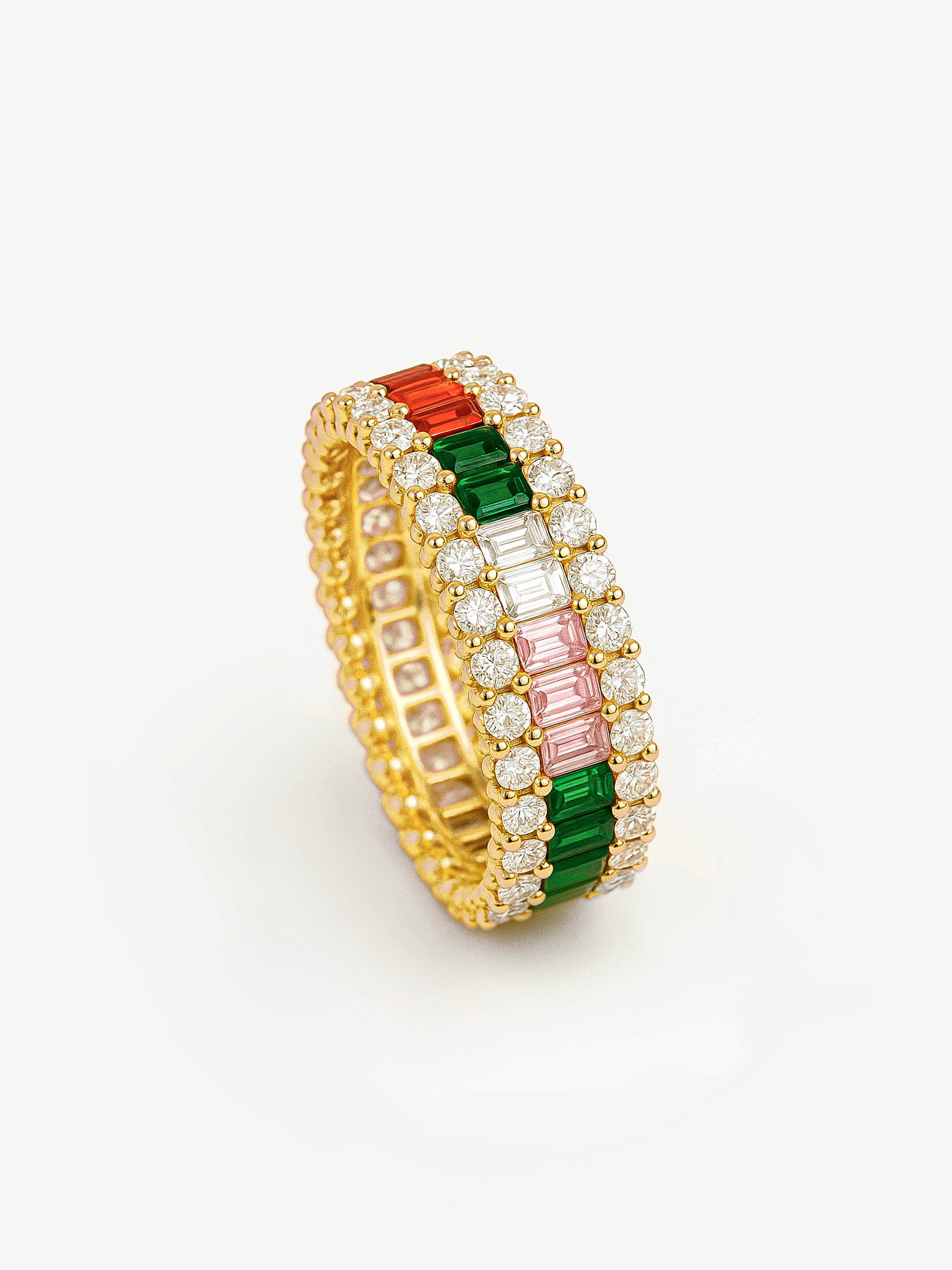 Thick Rainbow Ring With Colourful Baguette Stones