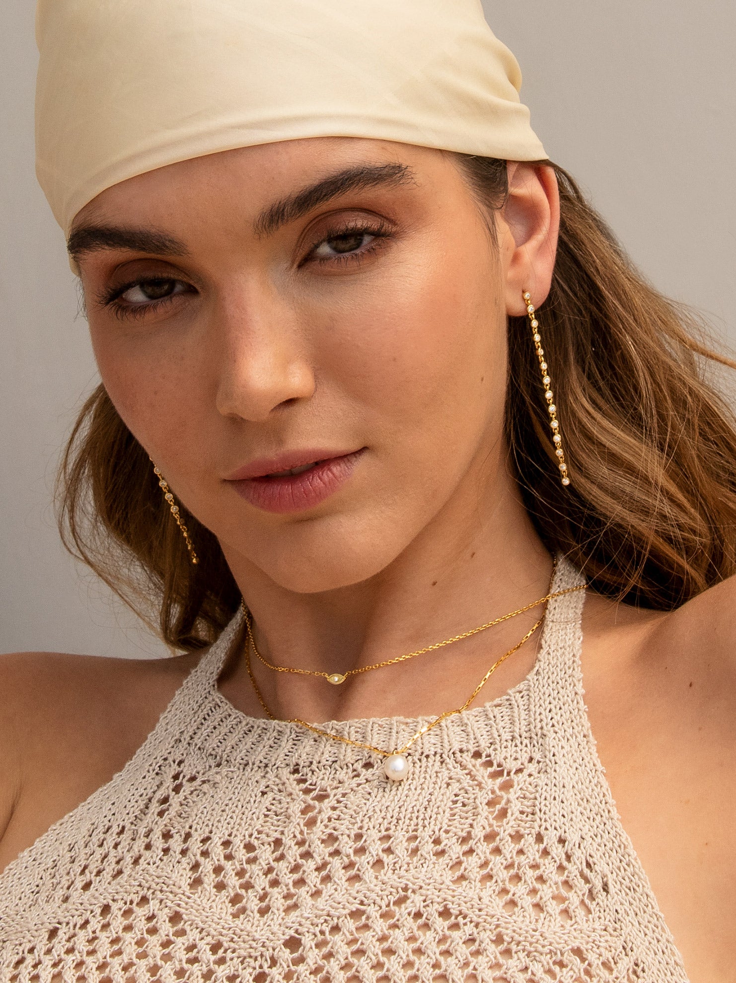 Long Stud Earrings With White Stones