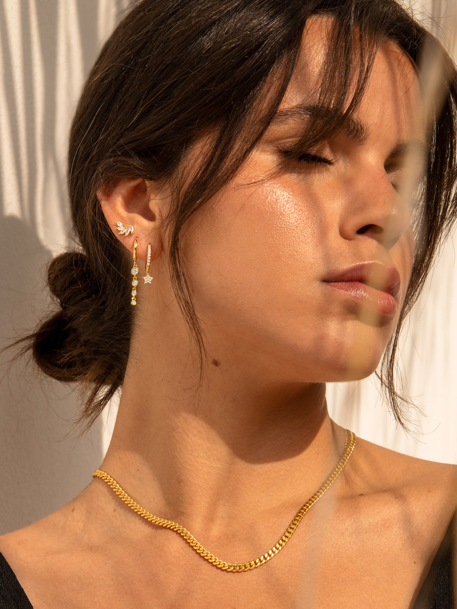 Gold Dangle Hoop Earrings With Lucky Stars