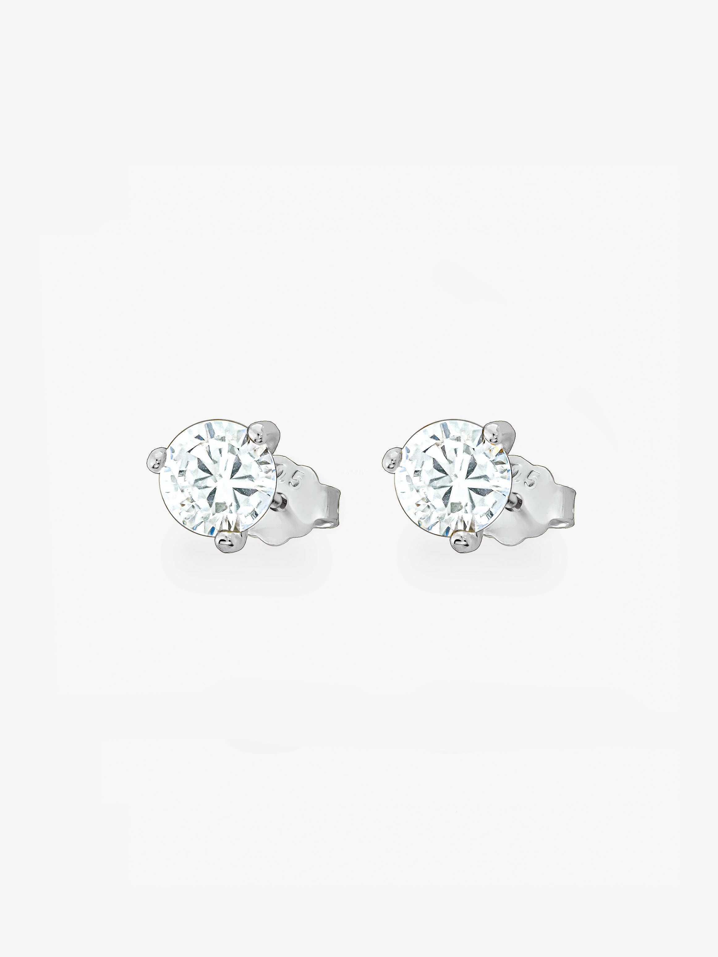 Silver Round Stone Stud Earrings