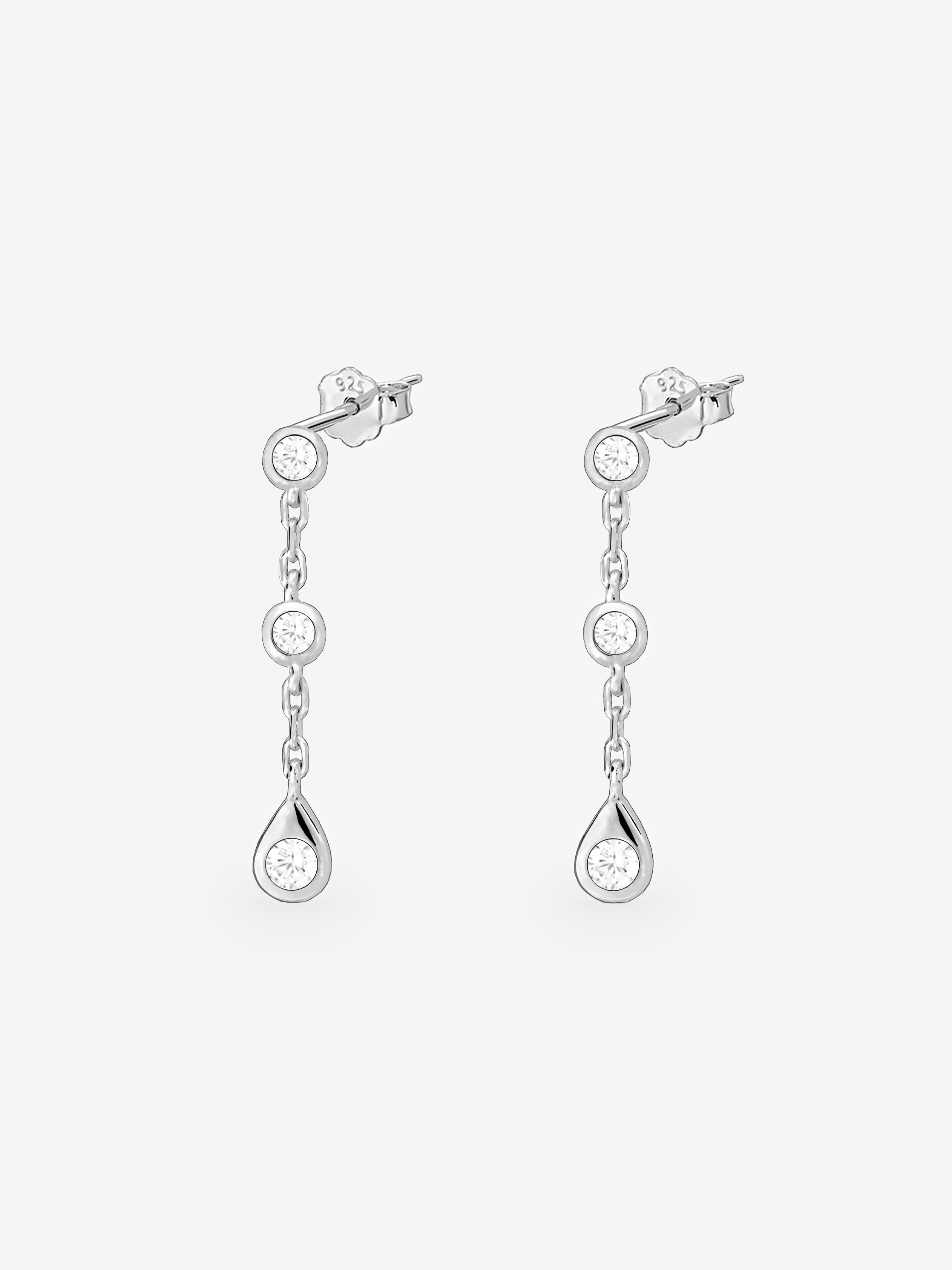 Silver Chain Earrings With Sparkling White Stones