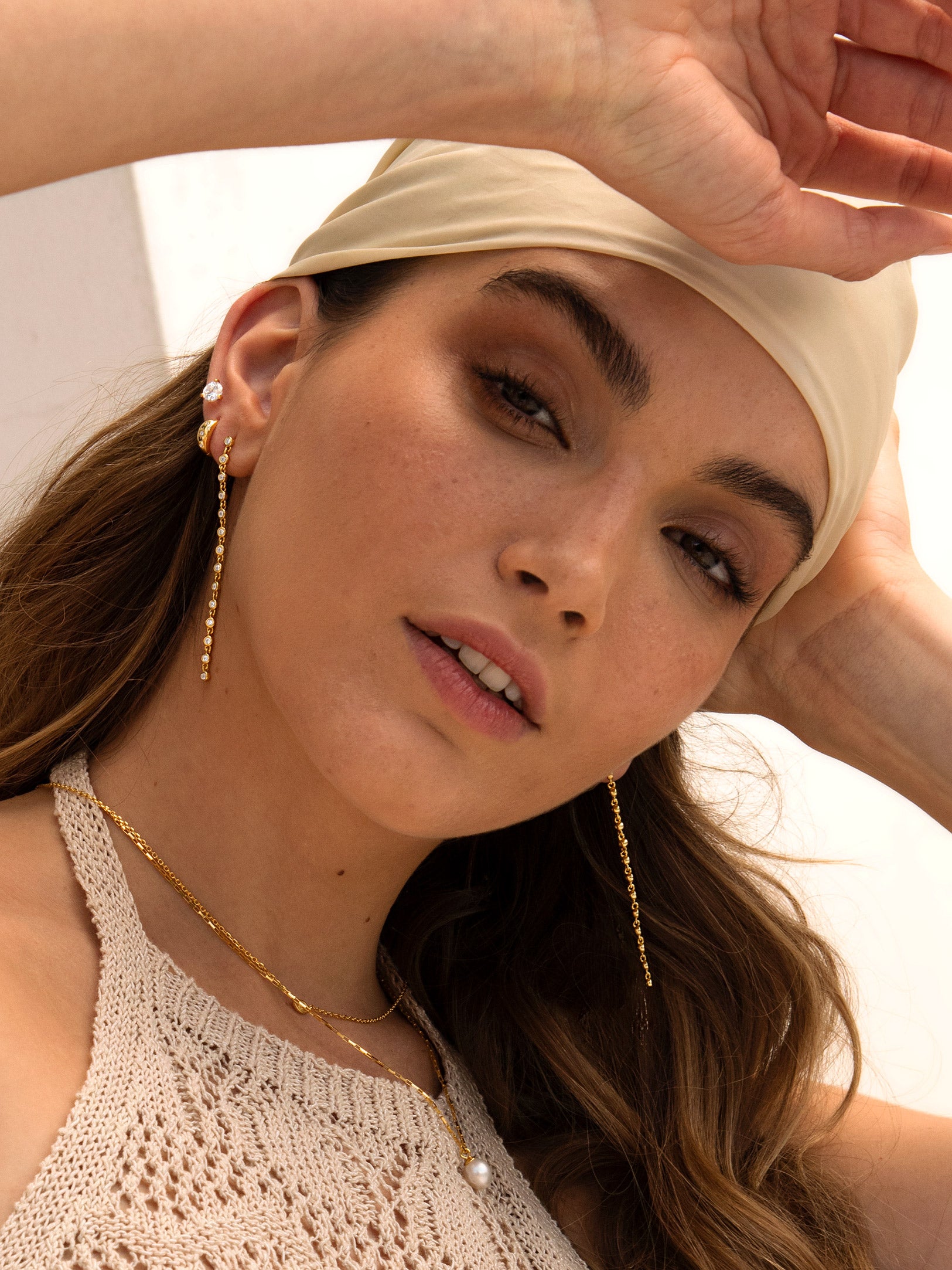 Long Stud Earrings With White Stones