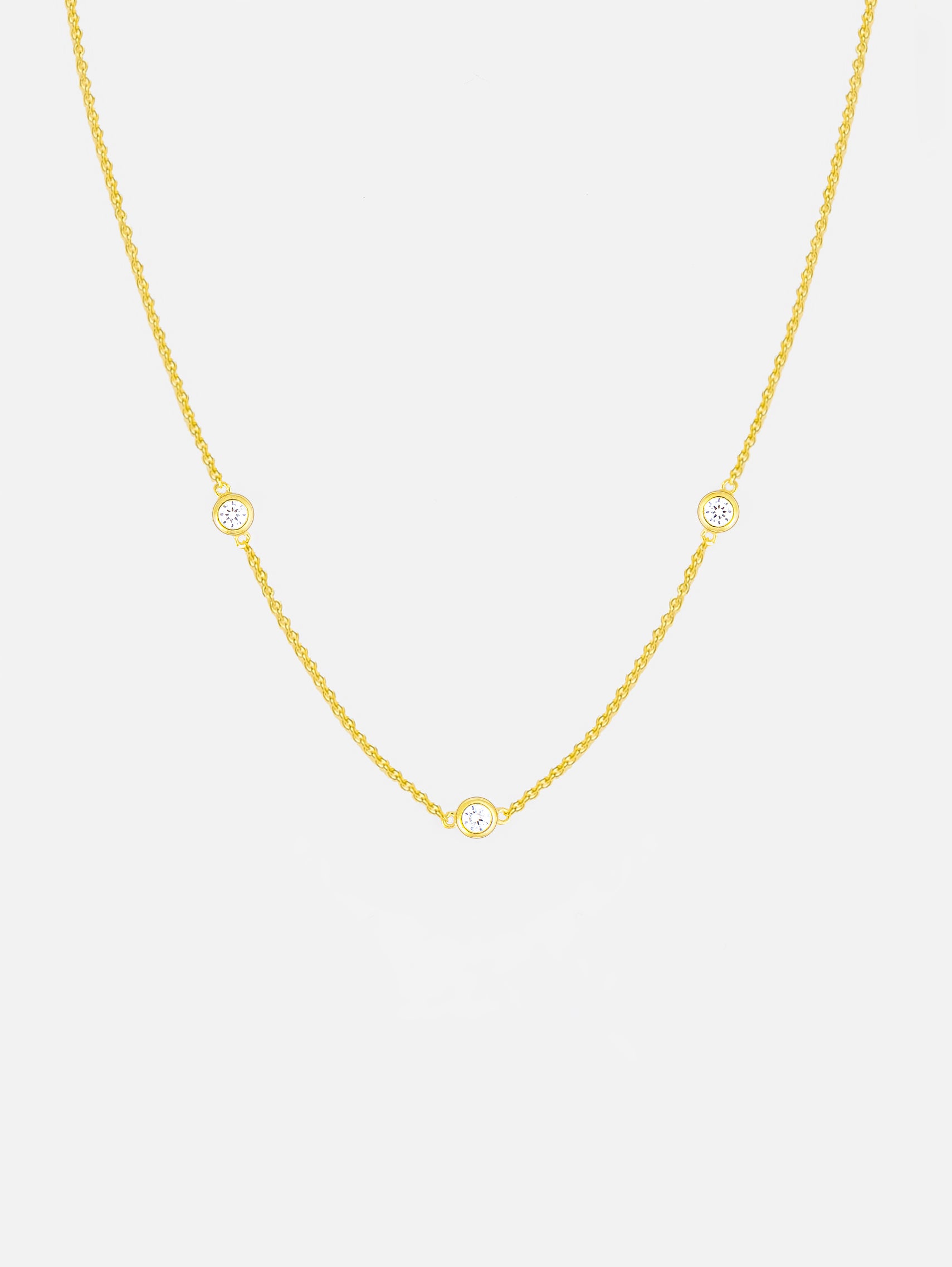 Gold Charm Necklace With Three Stones