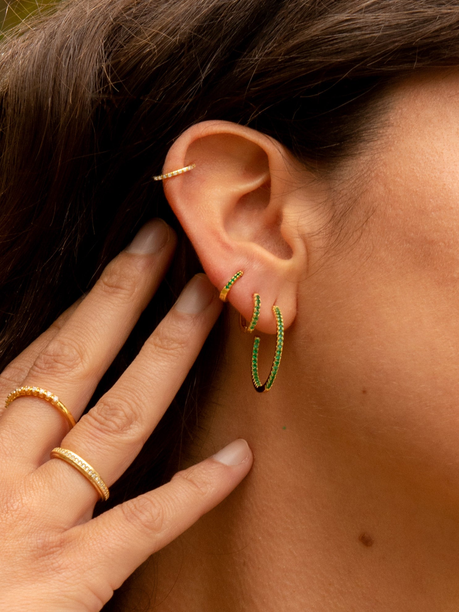 Gold Thin Ear Cuffs With Stones - Pair