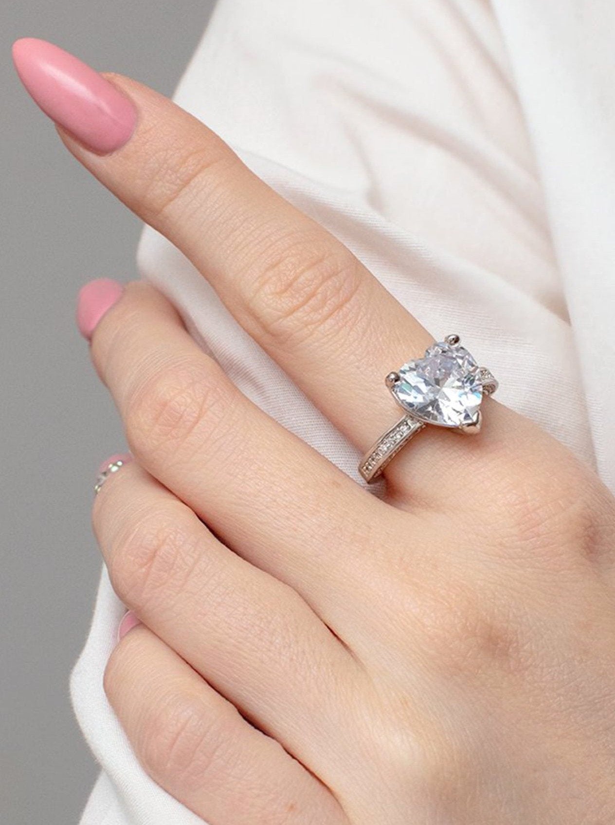 Silver Large Heart Ring, Sparkling Promise Ring (925 Sterling Silver) - Muchv Jewellery