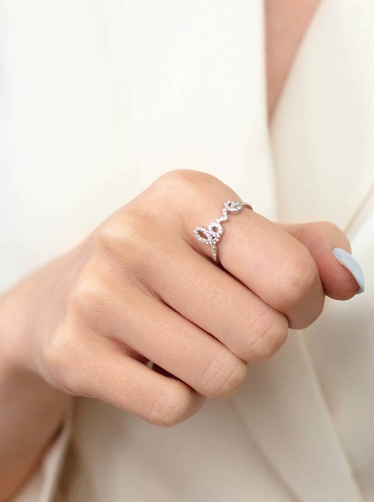 Silver Love Script Ring - Sparkling Promise Ring (925 Sterling Silver) - Muchv Jewellery