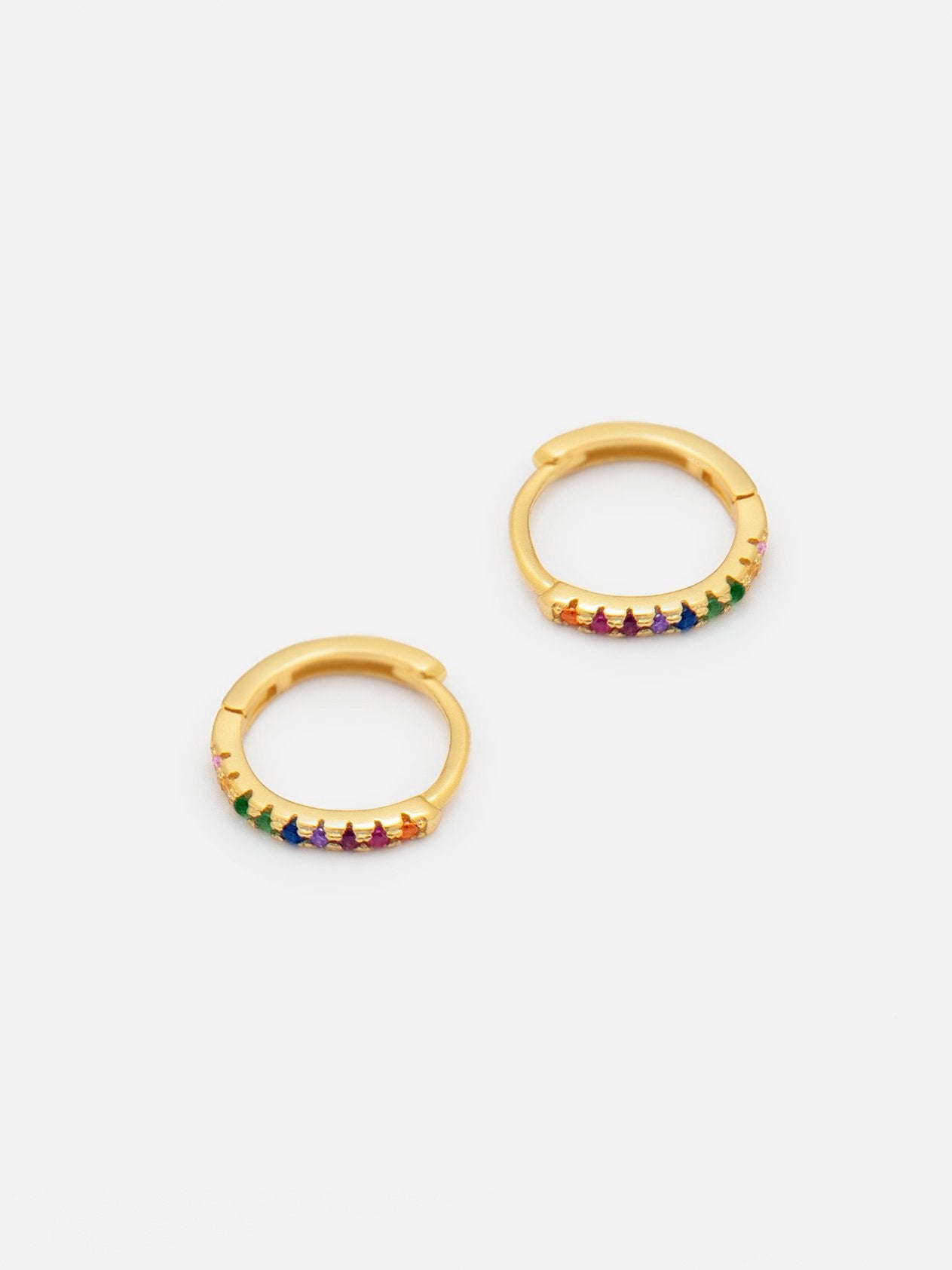 Gold Rainbow Hoop Earrings With Colourful Stones (18ct Gold Plated 925 Sterling Silver) - Muchv Jewellery