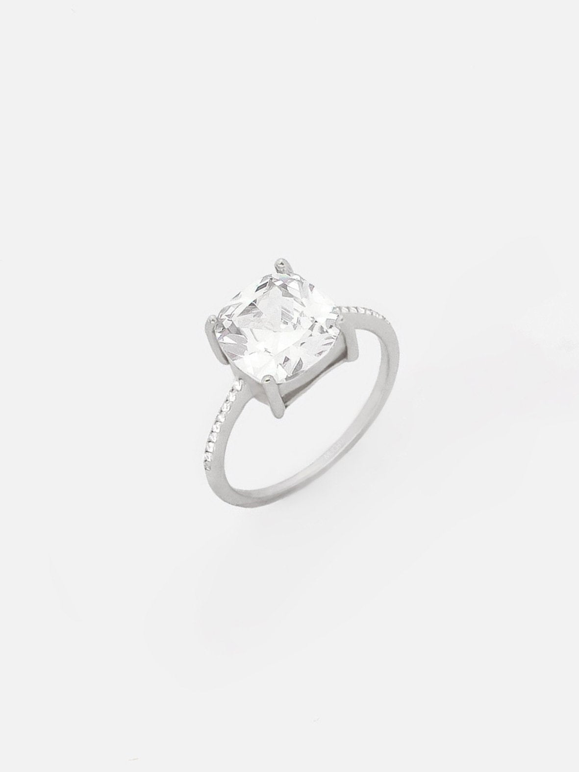 Silver Square Stone Ring - Promise Ring (18ct White Gold Plated 925 Sterling Silver) - Muchv Jewellery