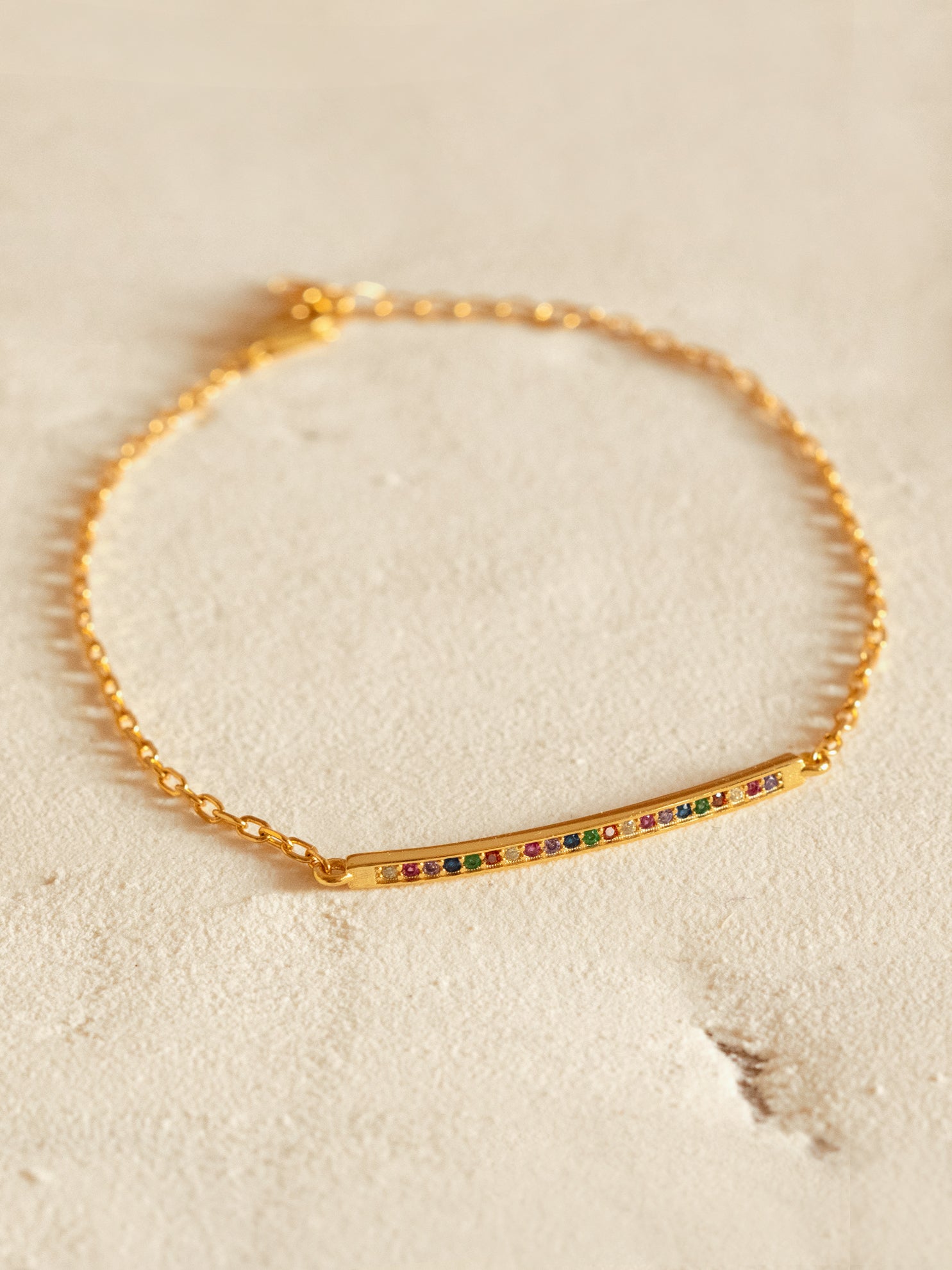 Gold Bar Bracelet With Colourful Stones