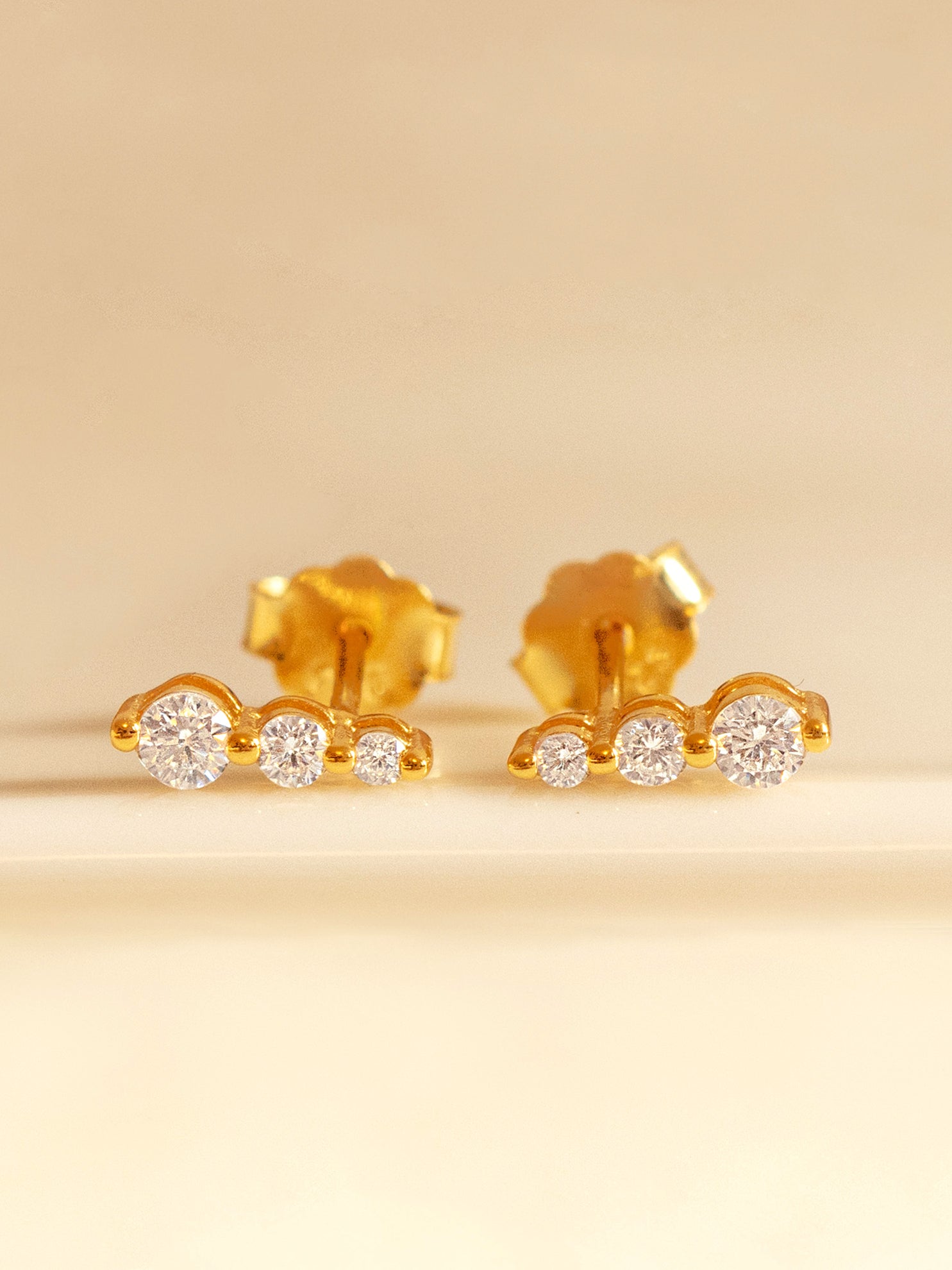 Gold Cluster Stud Earrings - Three Stones