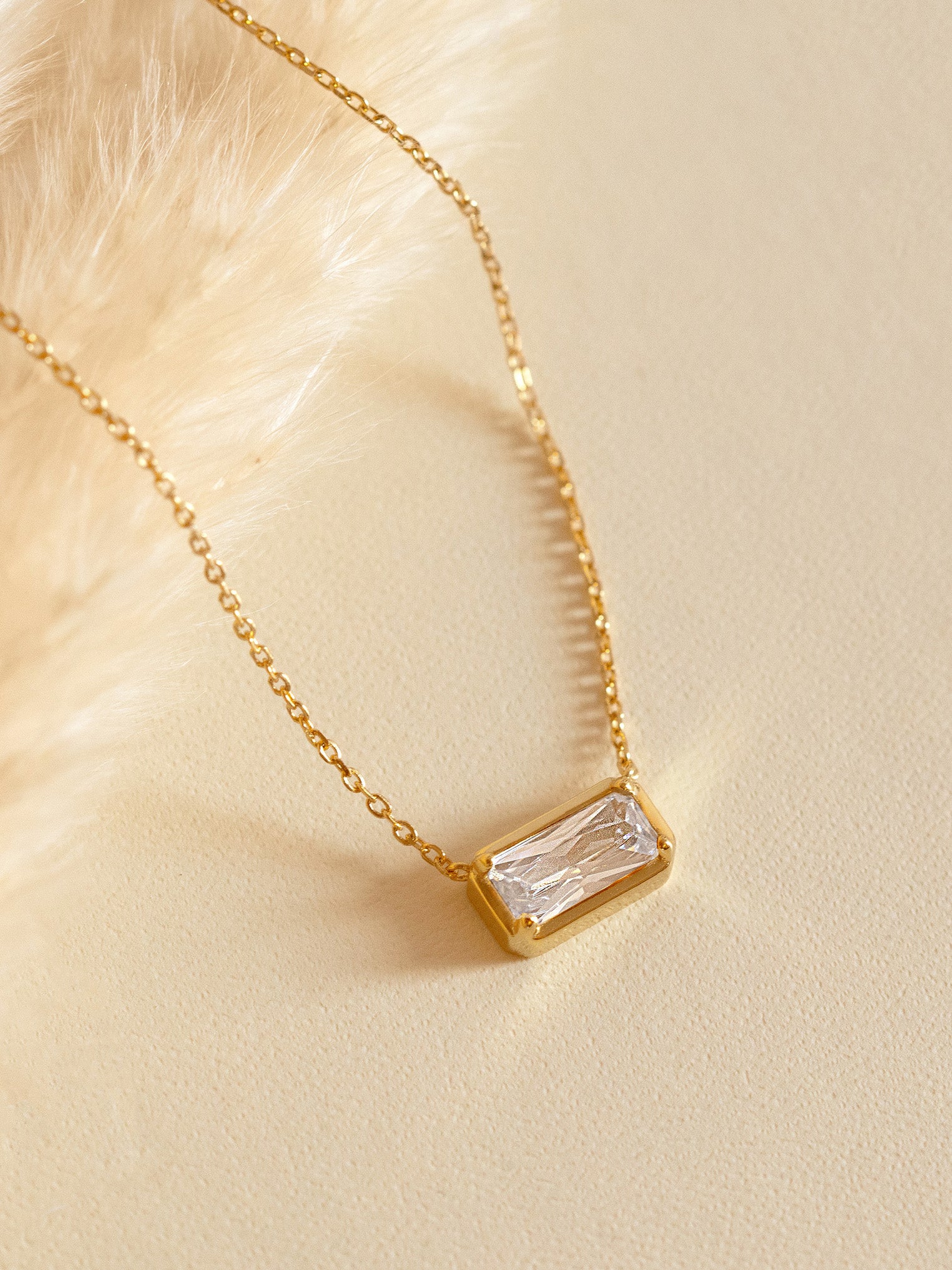 Gold Baguette Stone Necklace