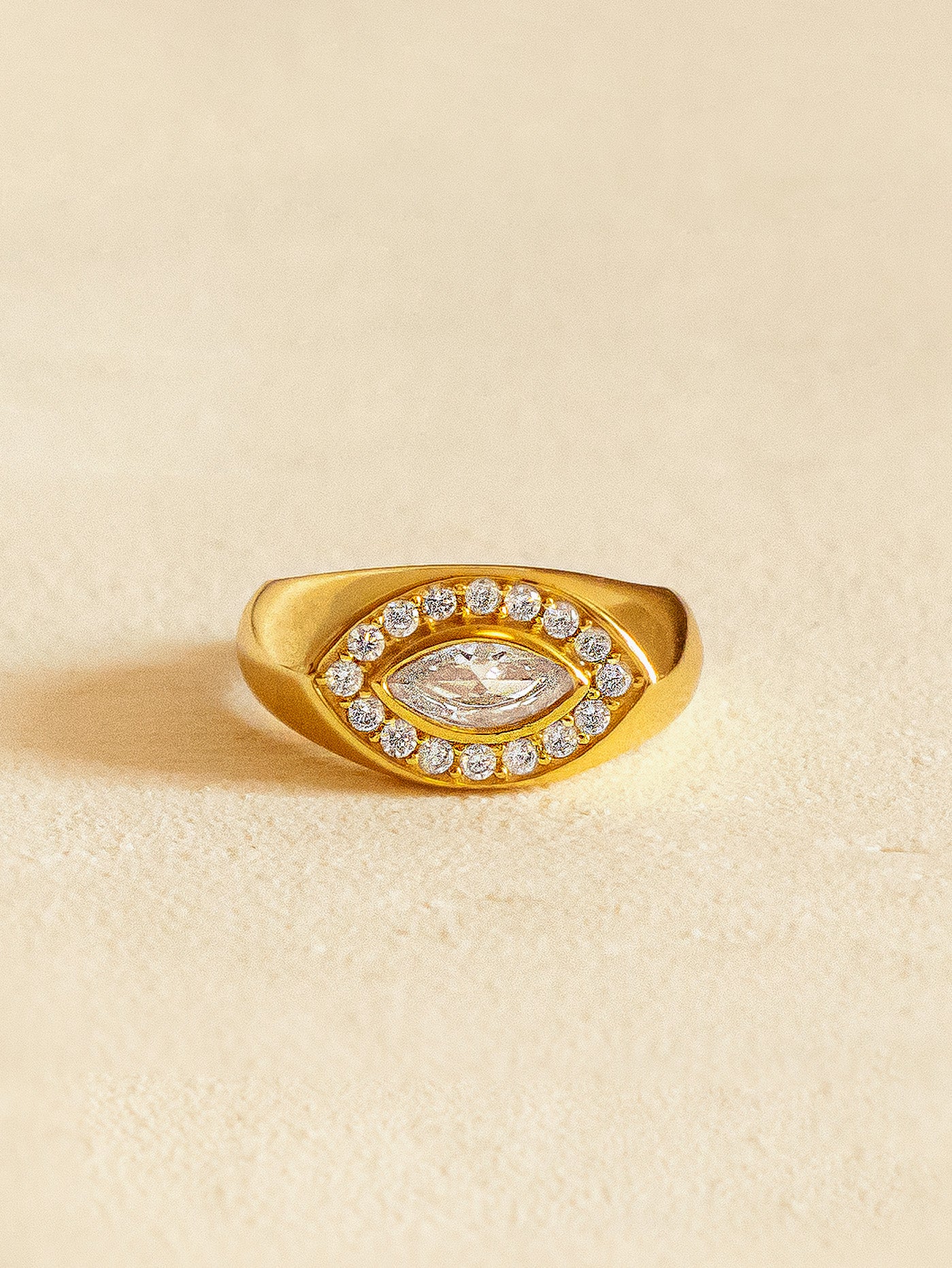 Gold Signet Ring With Evil Eye - Adjustable