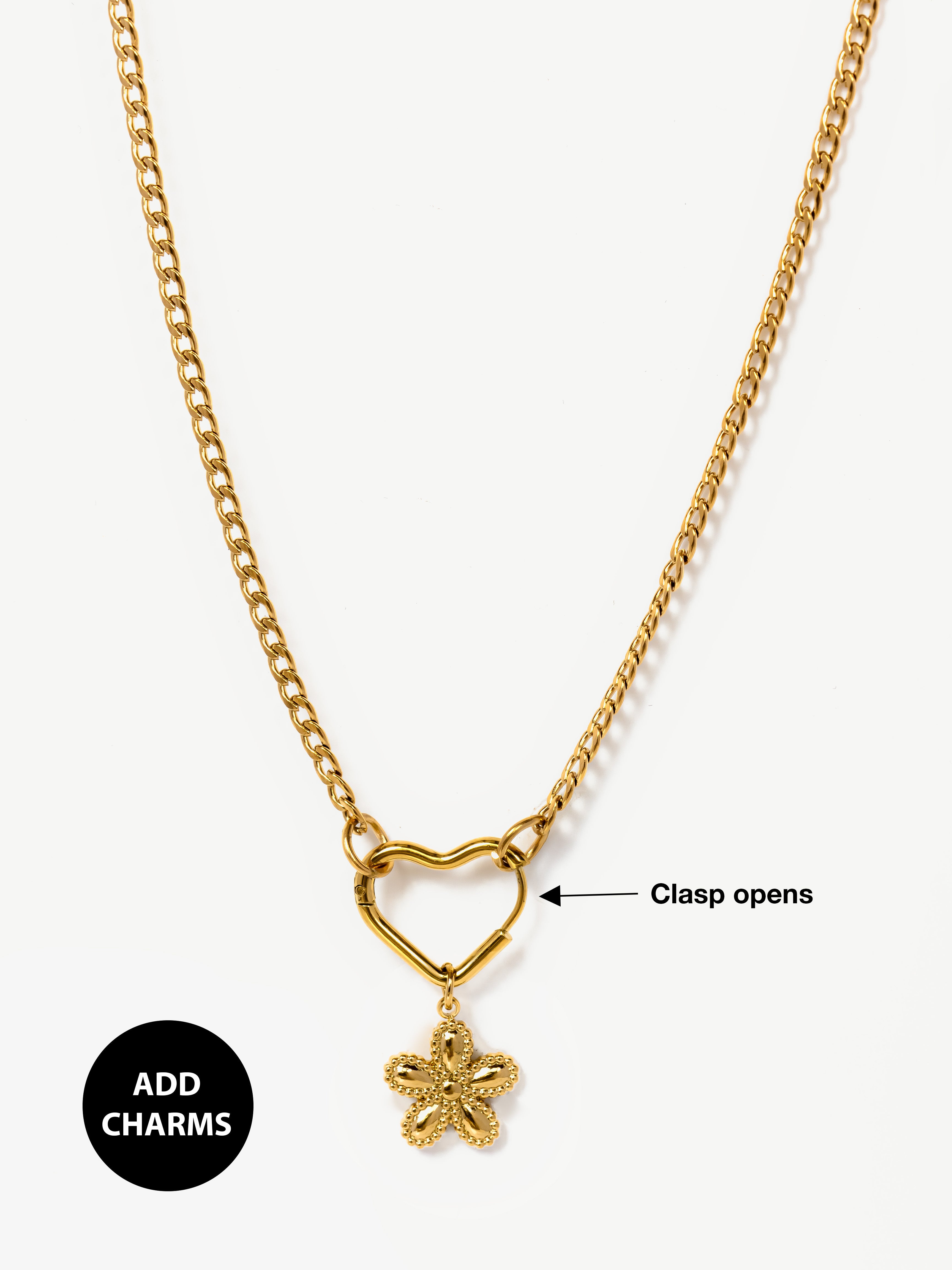 Dainty Curb Chain Necklace For Charms (Heart Clasp)