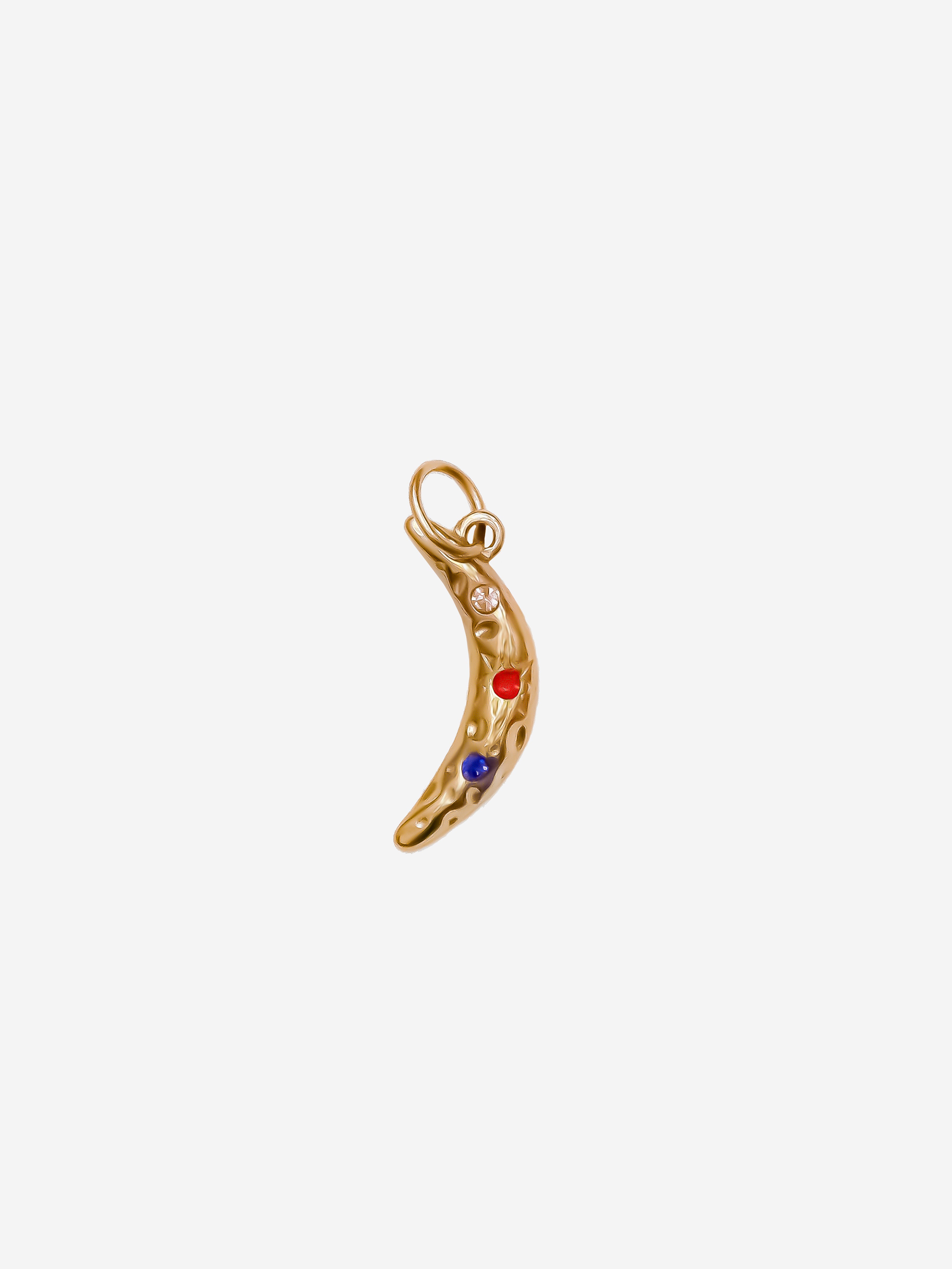 Crescent Moon Charm With Star & Colourful Stones (Big)