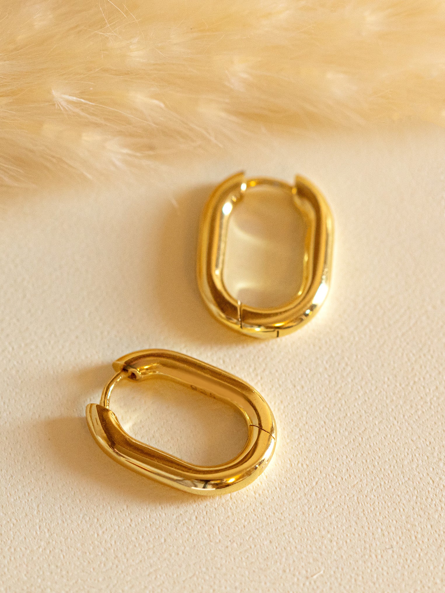 Gold Small Thick Oval Hoop Earrings