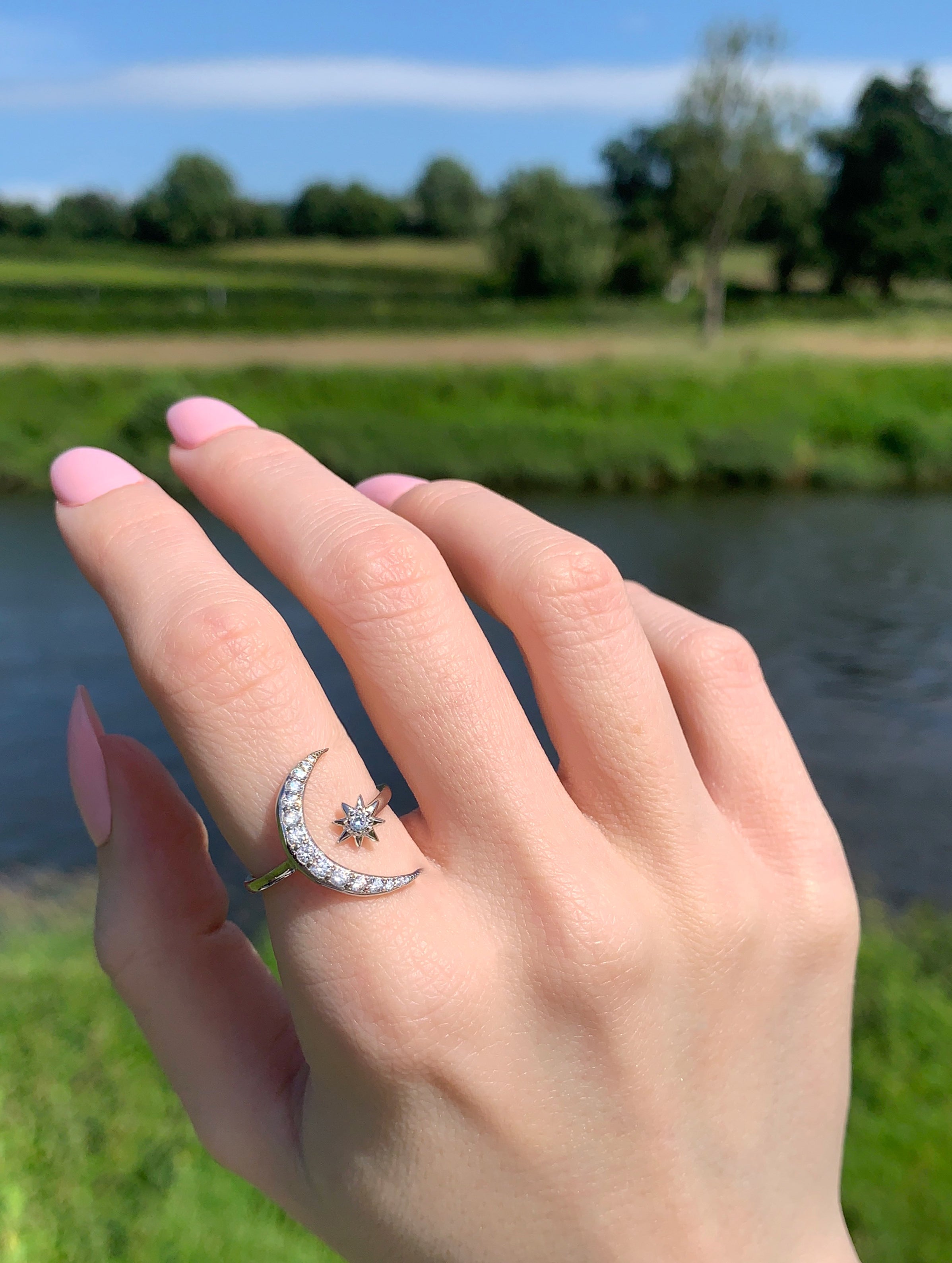 Silver Moon and Star Ring - Adjustable